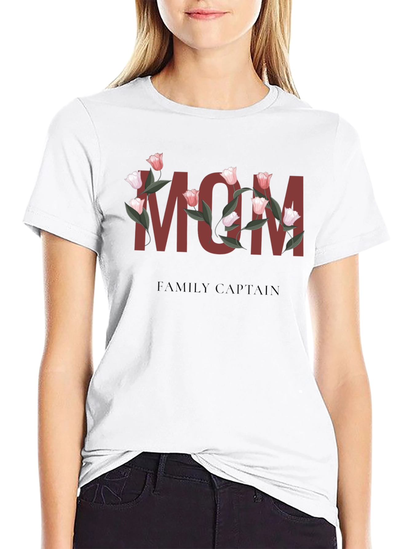 Floral MOM Family Captain T-Shirt