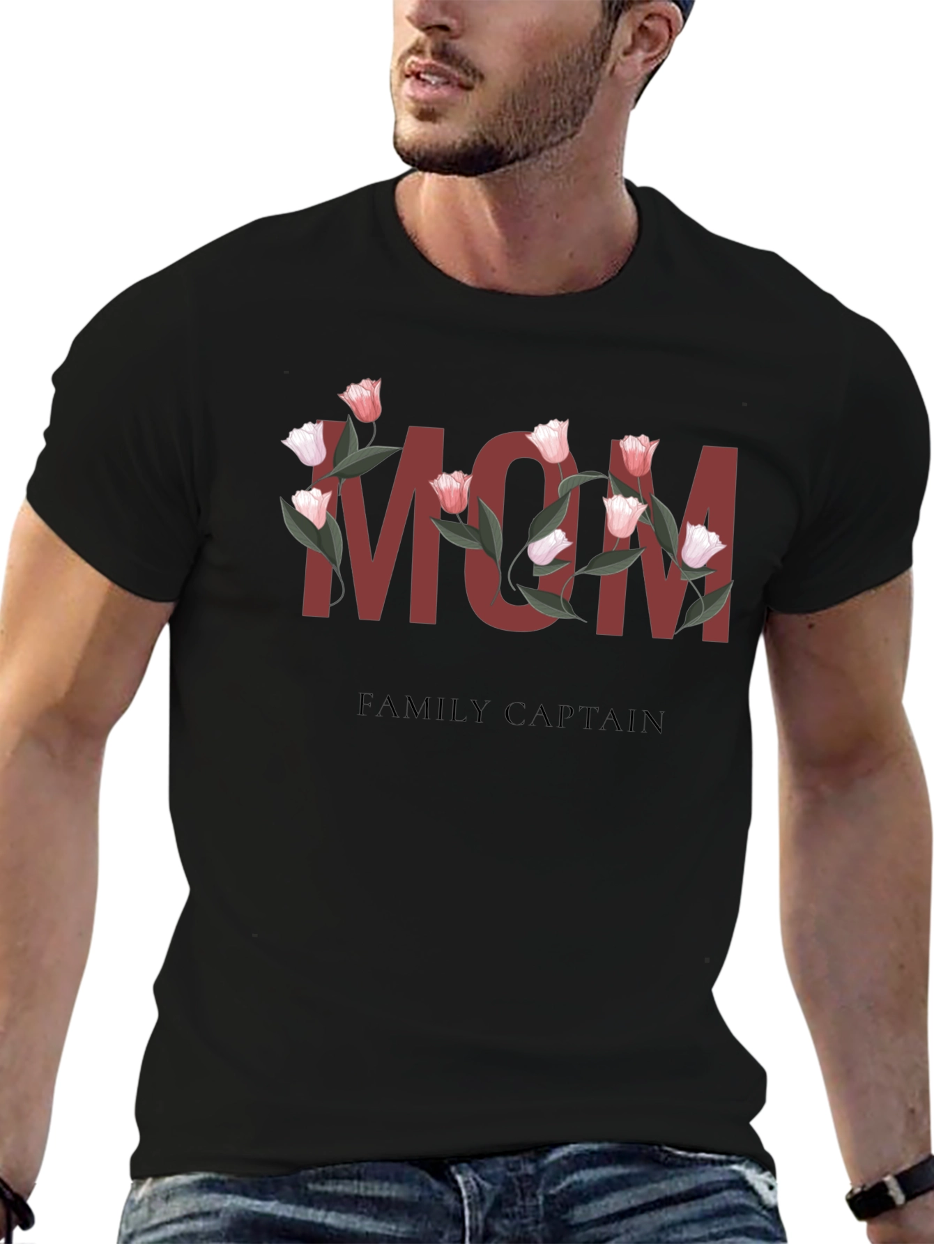 Floral MOM Family Captain T-Shirt