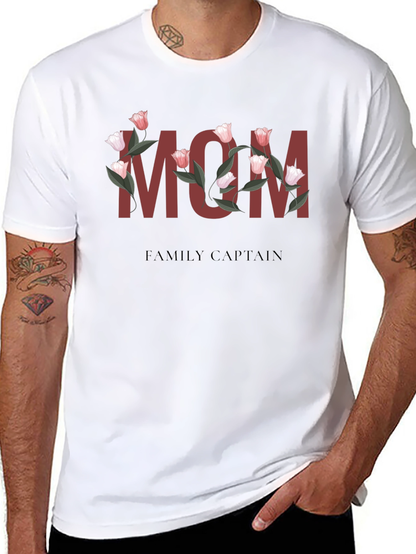 Floral MOM Family Captain T-Shirt