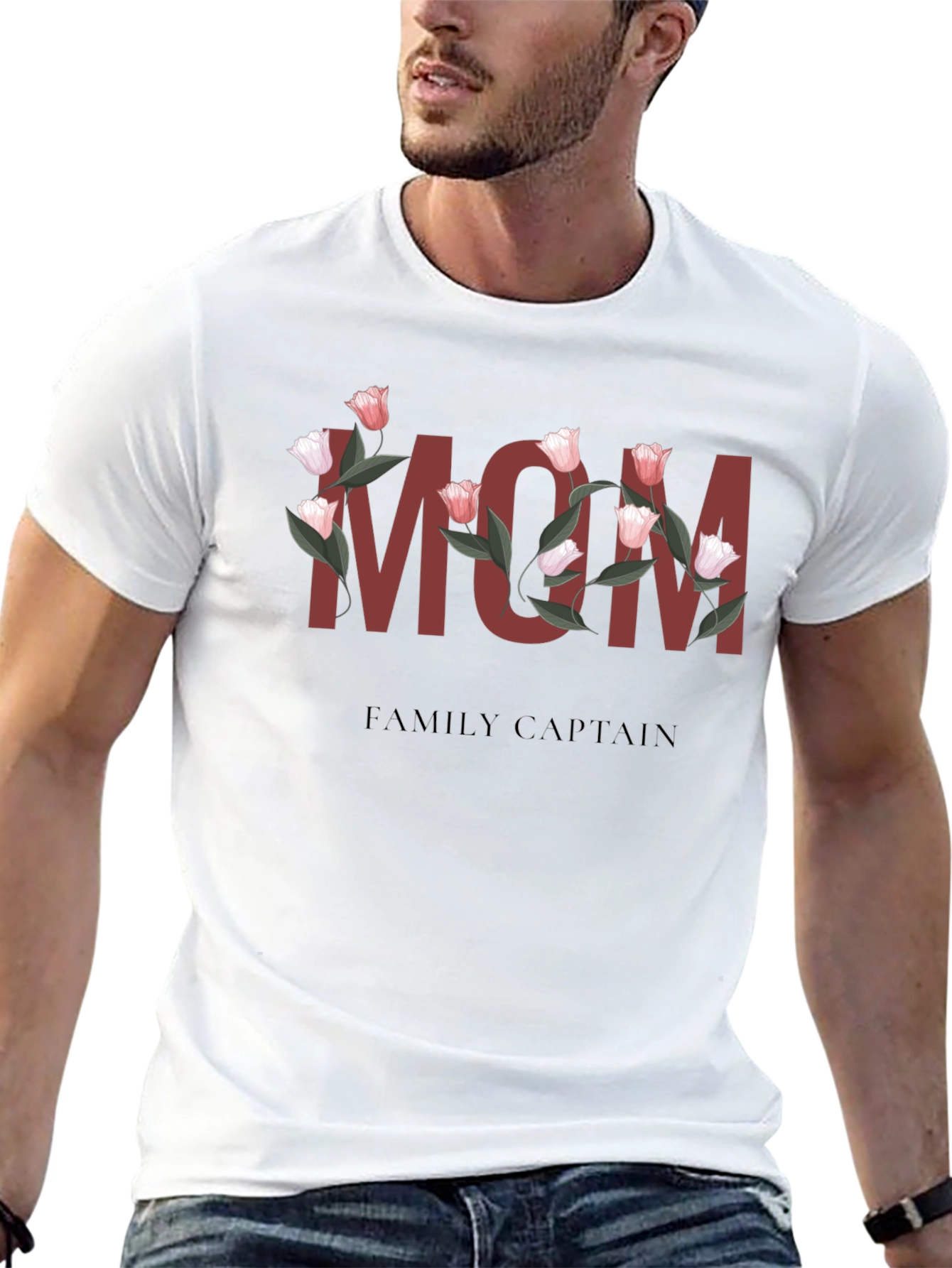 Floral MOM Family Captain T-Shirt