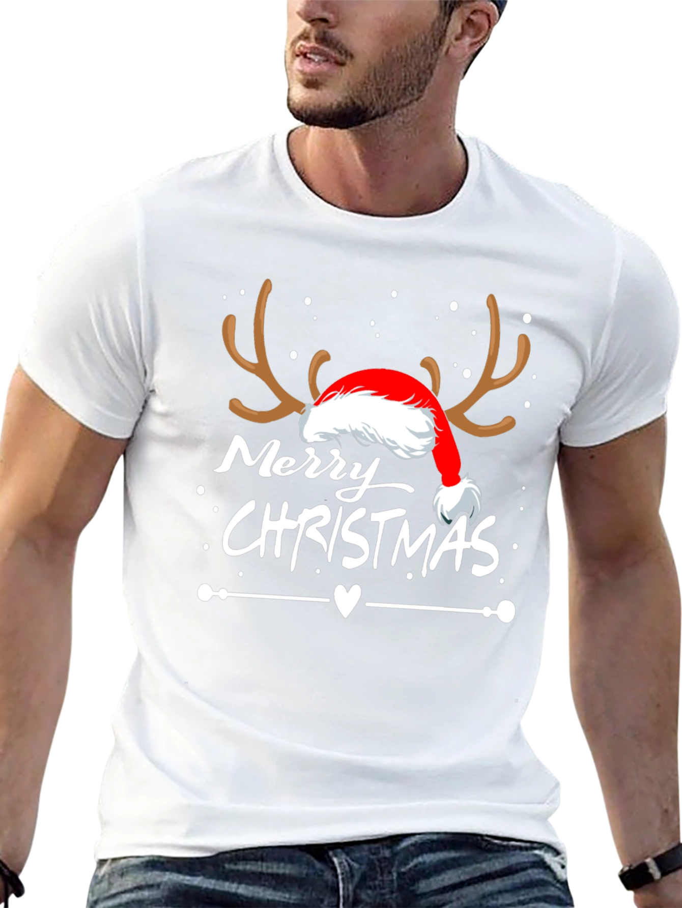 Merry Christmas Reindeer Santa Hat T-Shirt