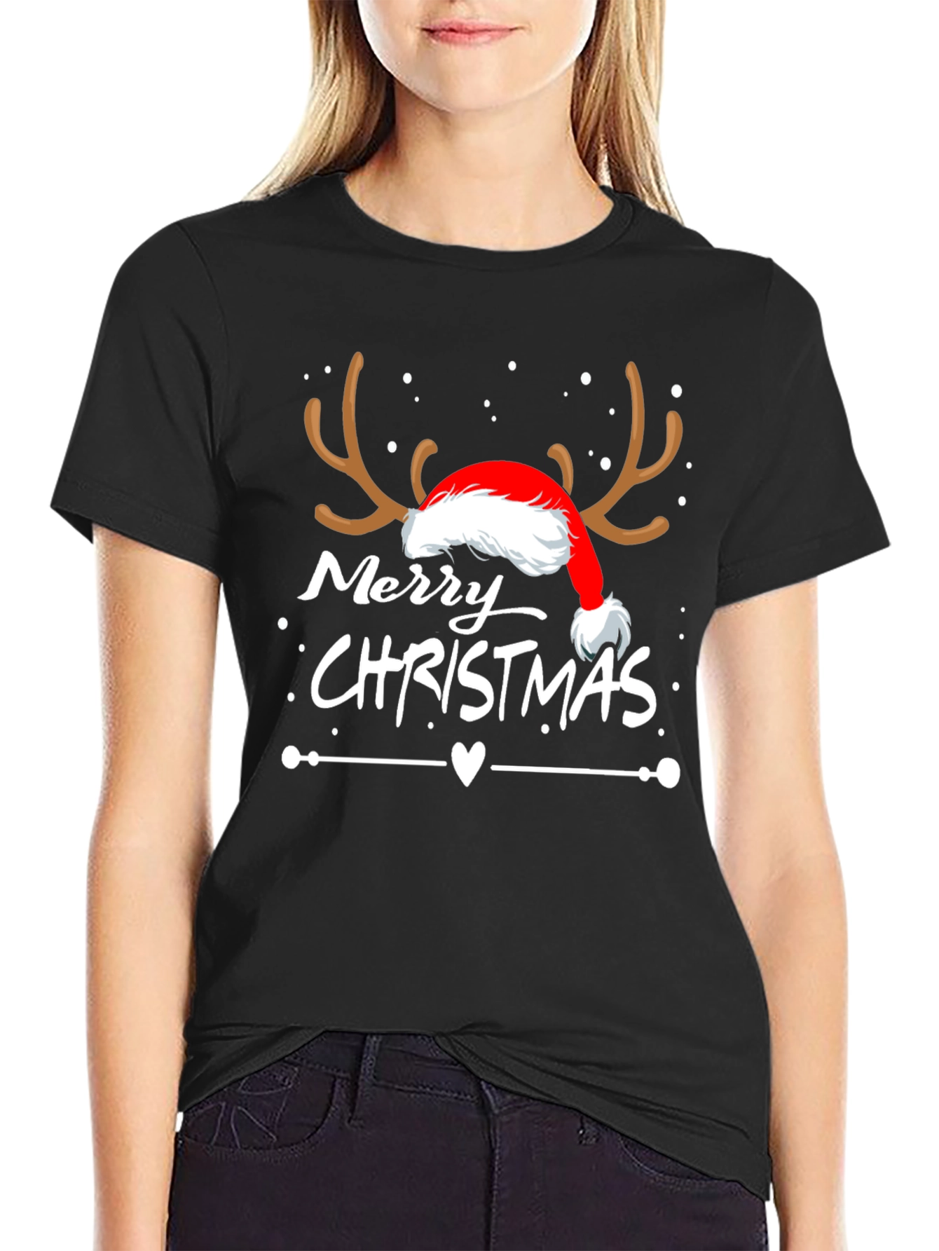 Merry Christmas Reindeer Santa Hat T-Shirt