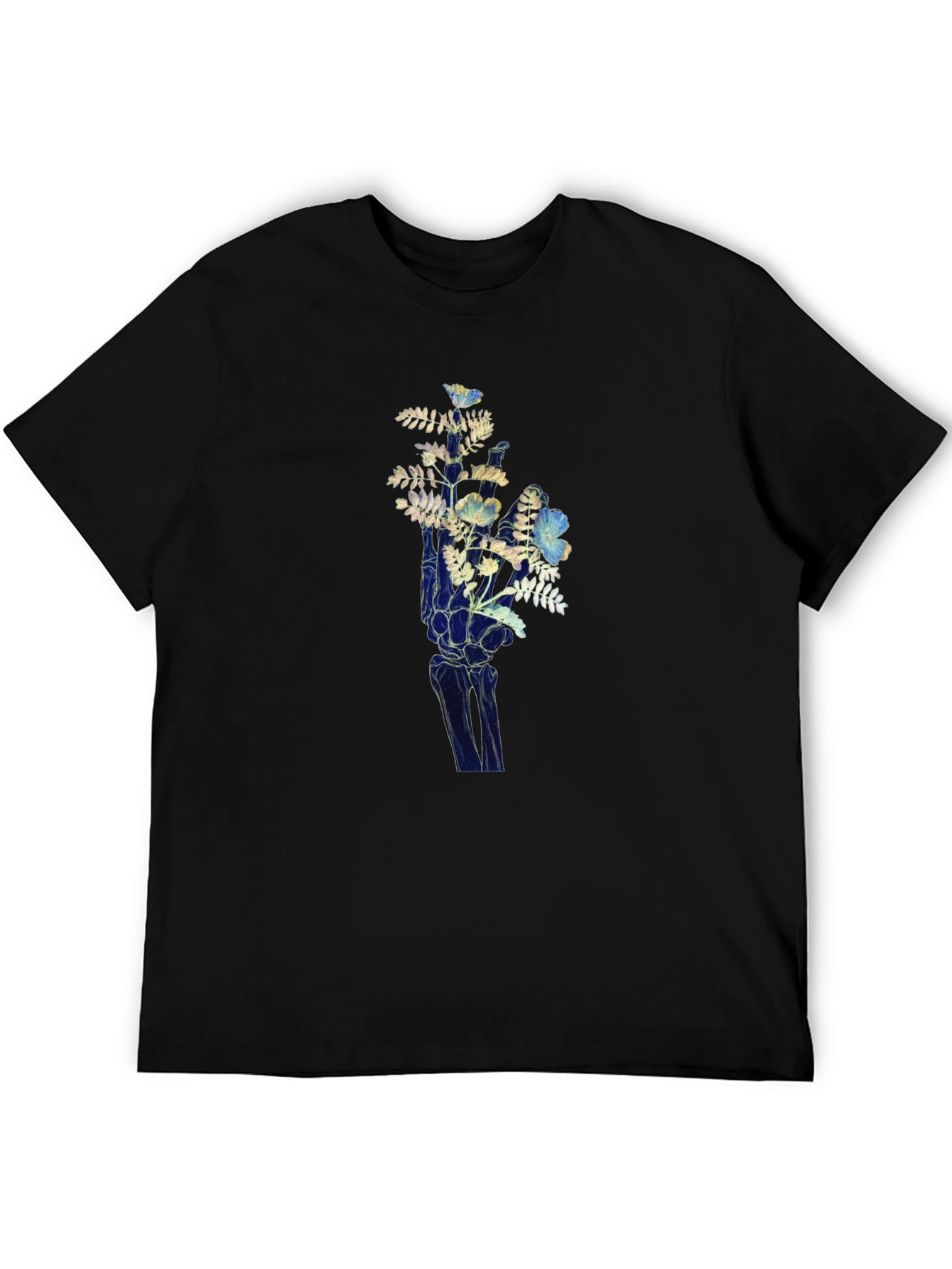 Floral Hand Graphic Tee - Unique Skeleton Print