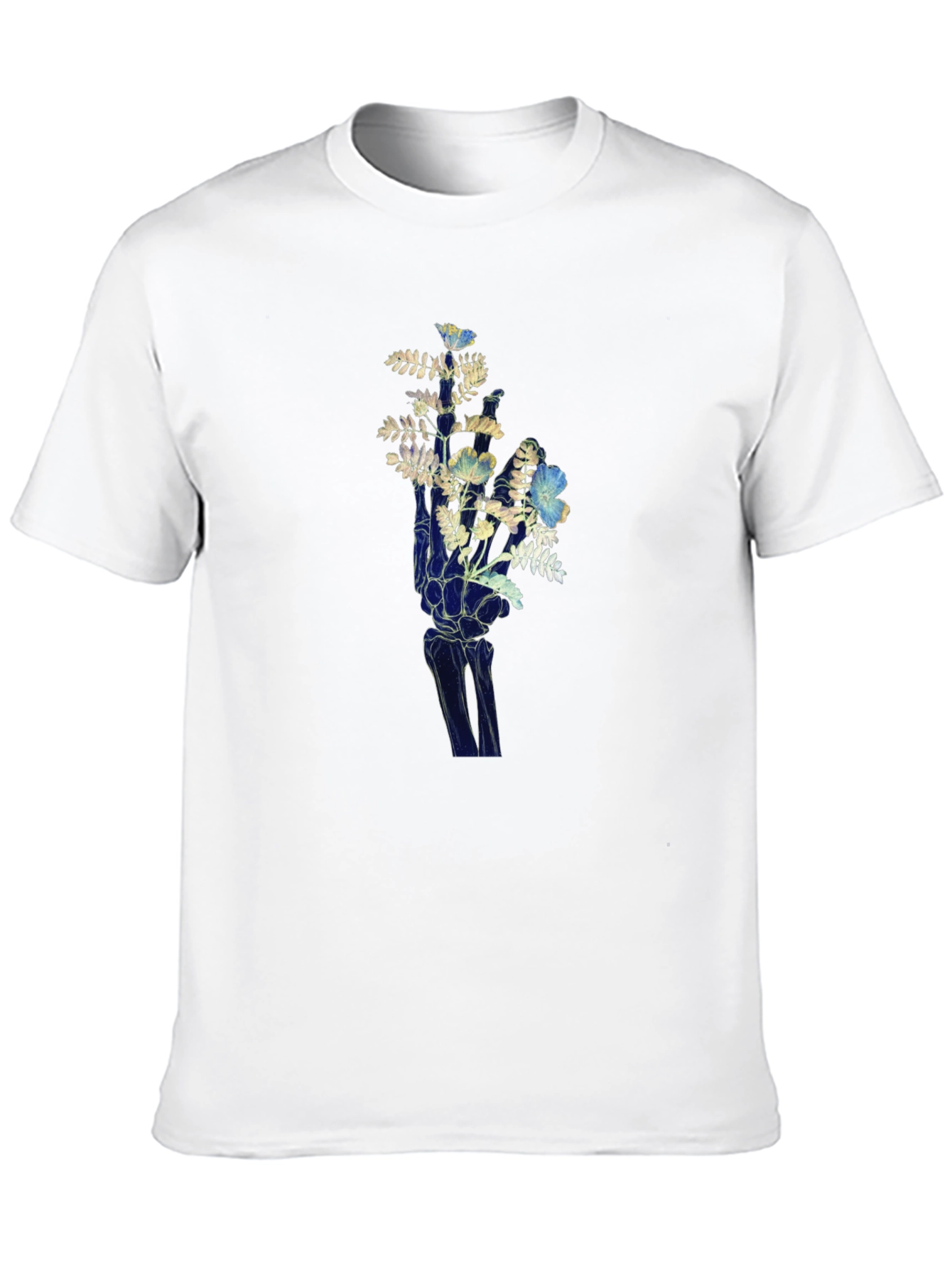 Floral Hand Graphic Tee - Unique Skeleton Print
