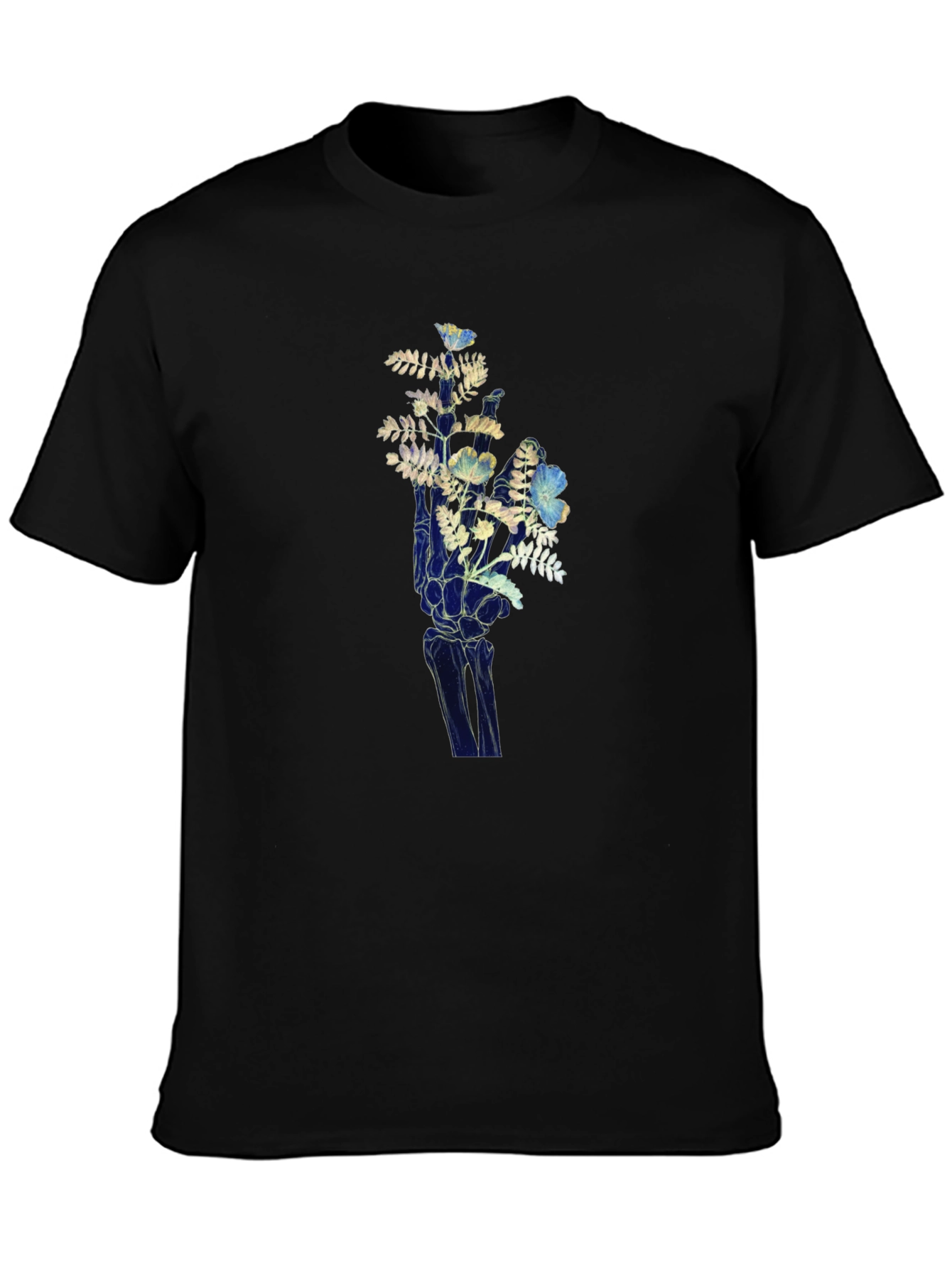 Floral Hand Graphic Tee - Unique Skeleton Print