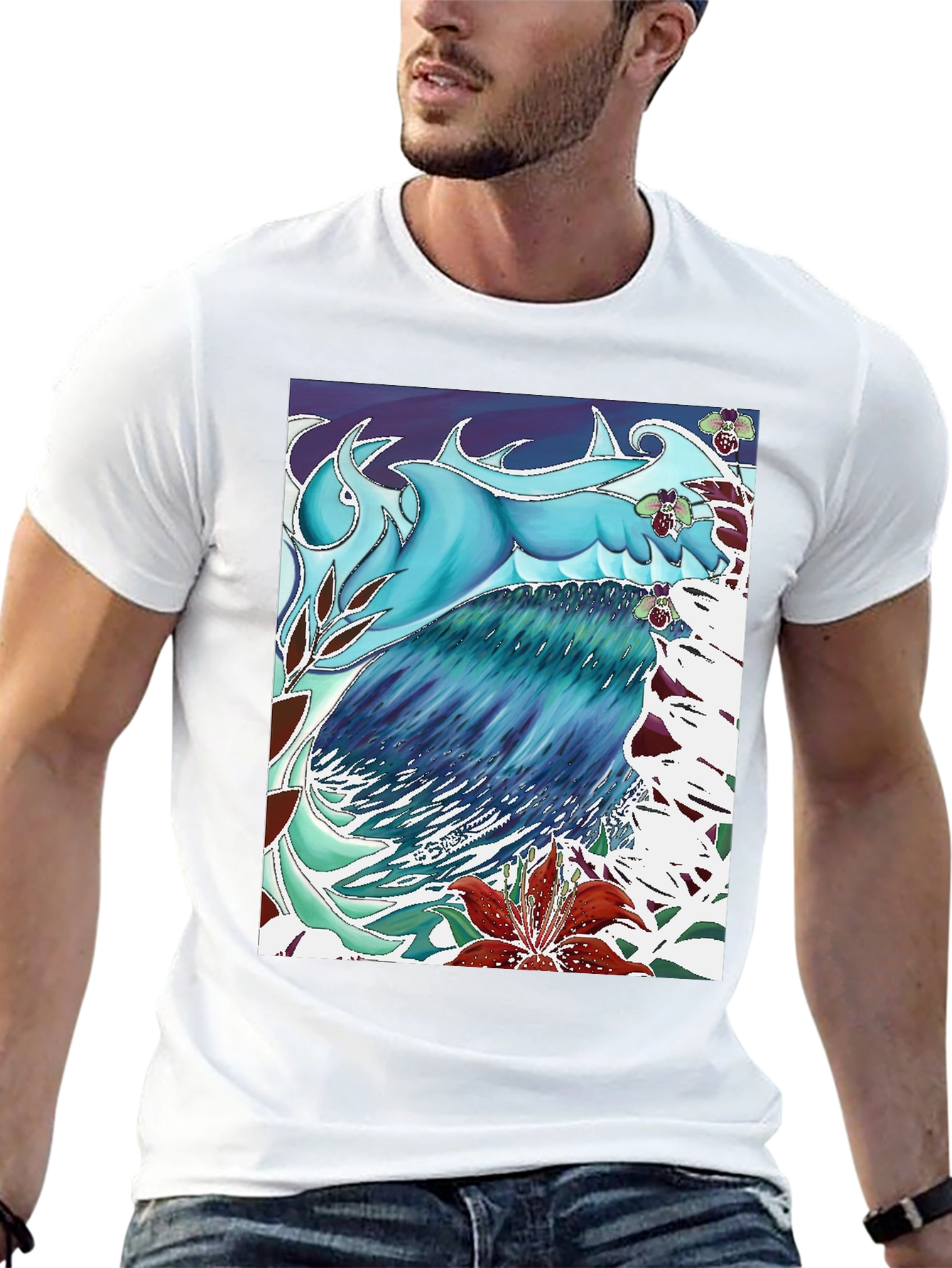 Ocean Wave Art T-Shirt - Cool Blue Design