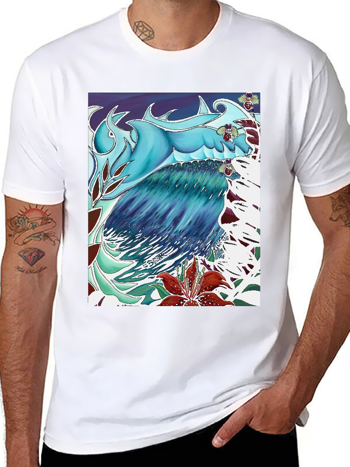Ocean Wave Art T-Shirt - Cool Blue Design