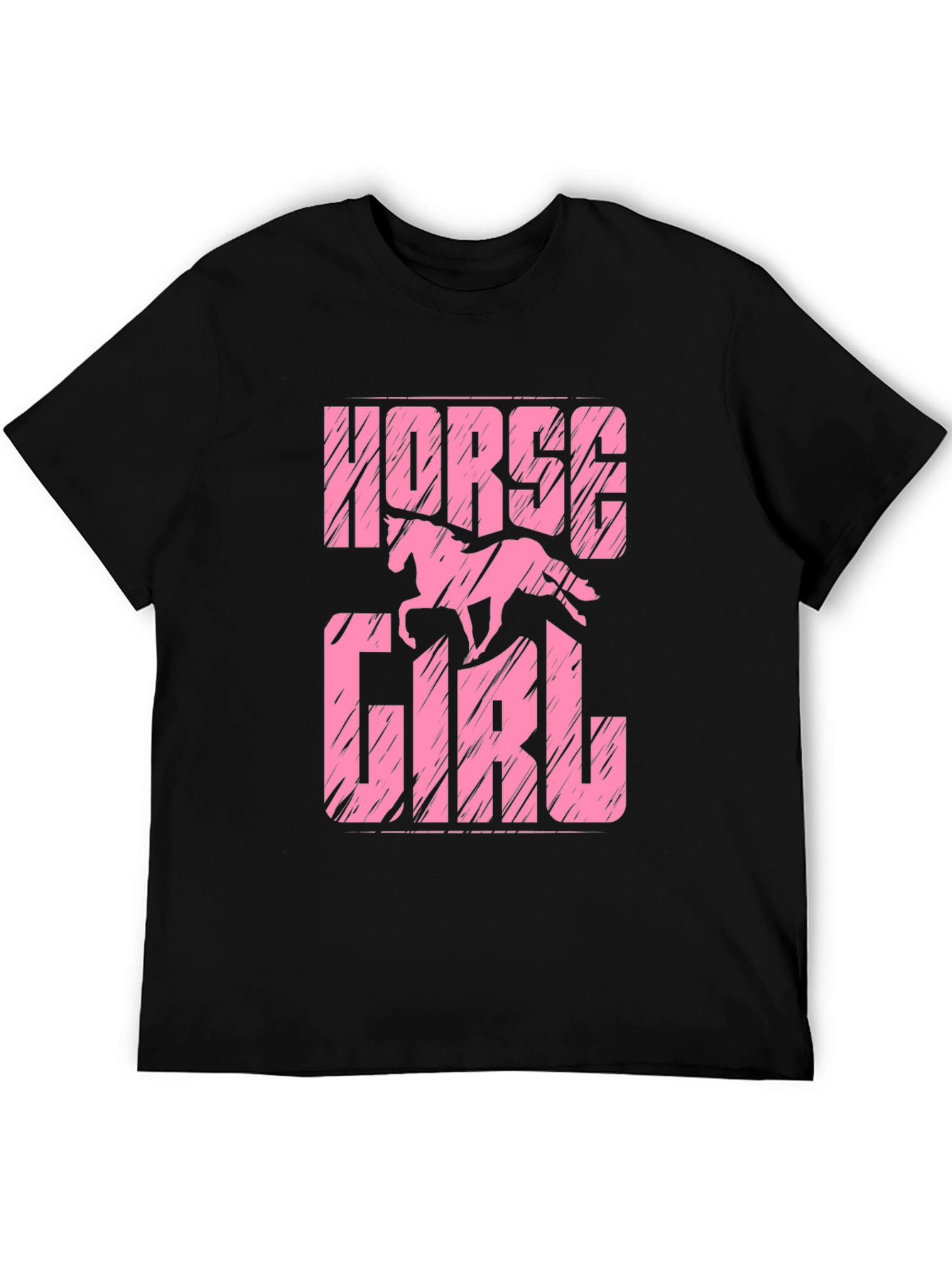 Horse Girl Graphic Tee - Pink on Black