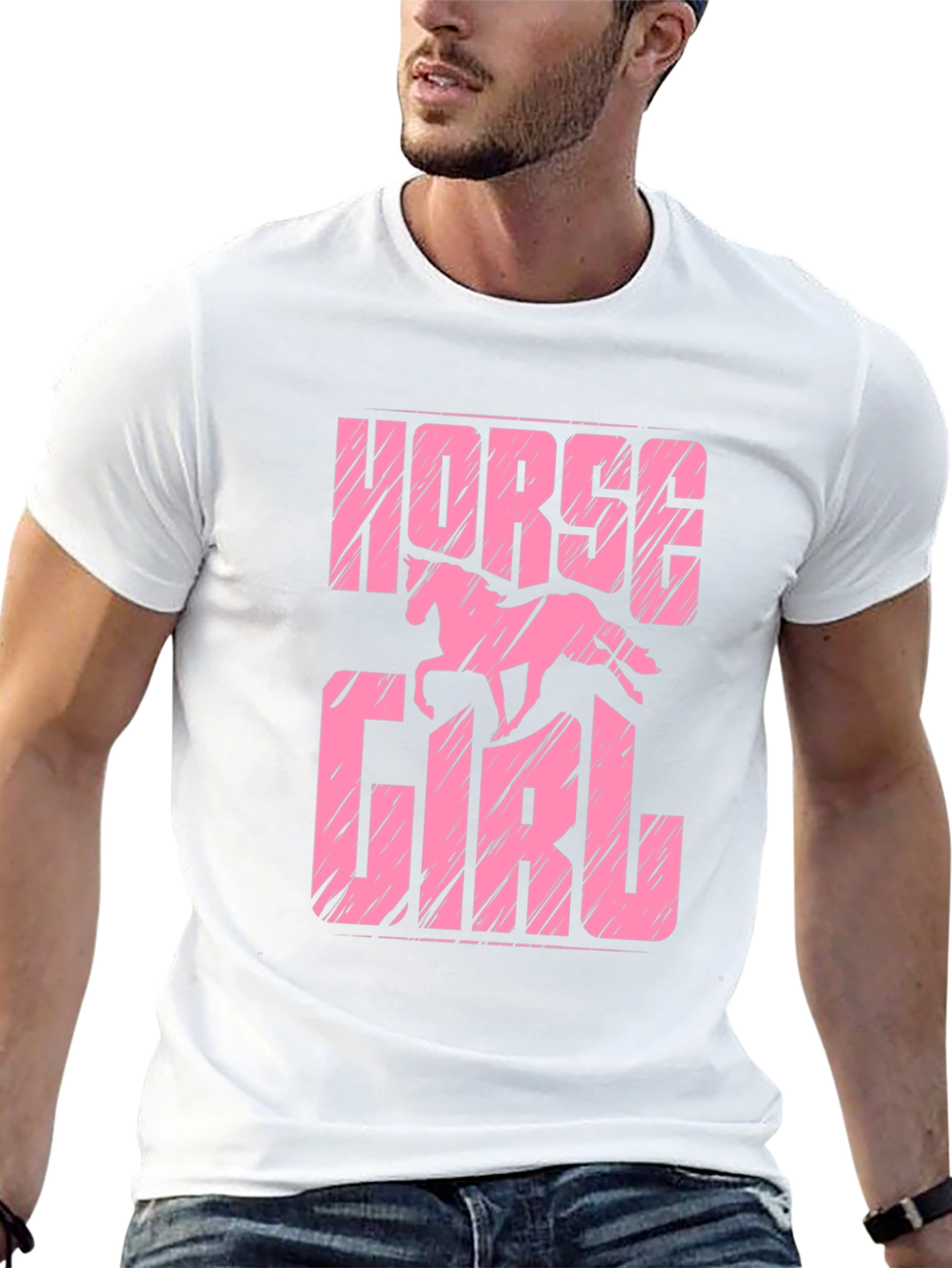 Horse Girl Graphic Tee - Pink on Black