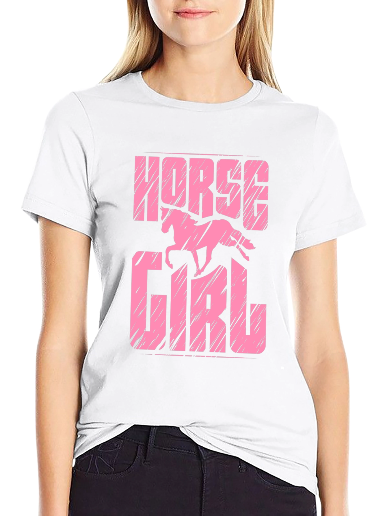 Horse Girl Graphic Tee - Pink on Black