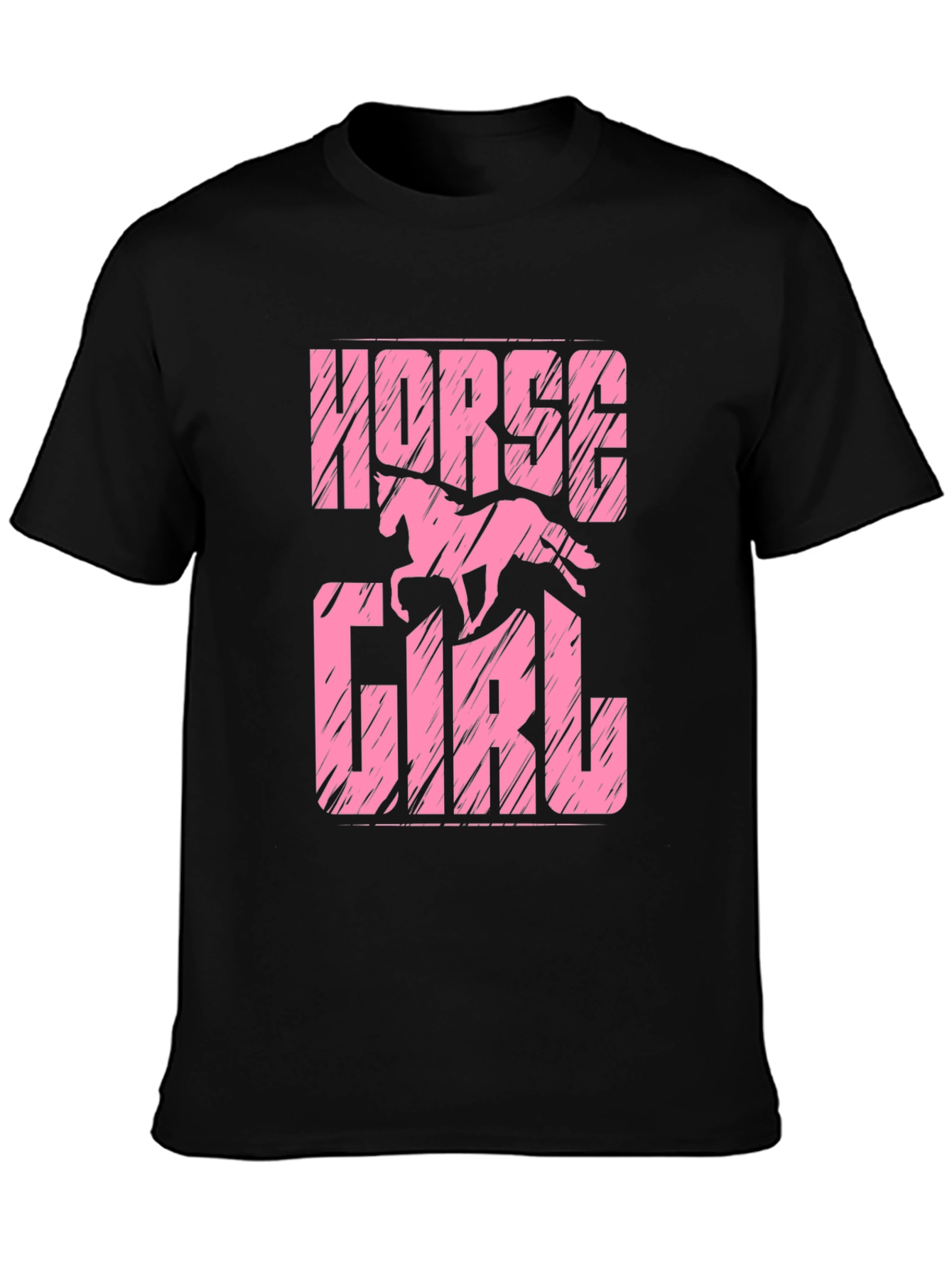 Horse Girl Graphic Tee - Pink on Black