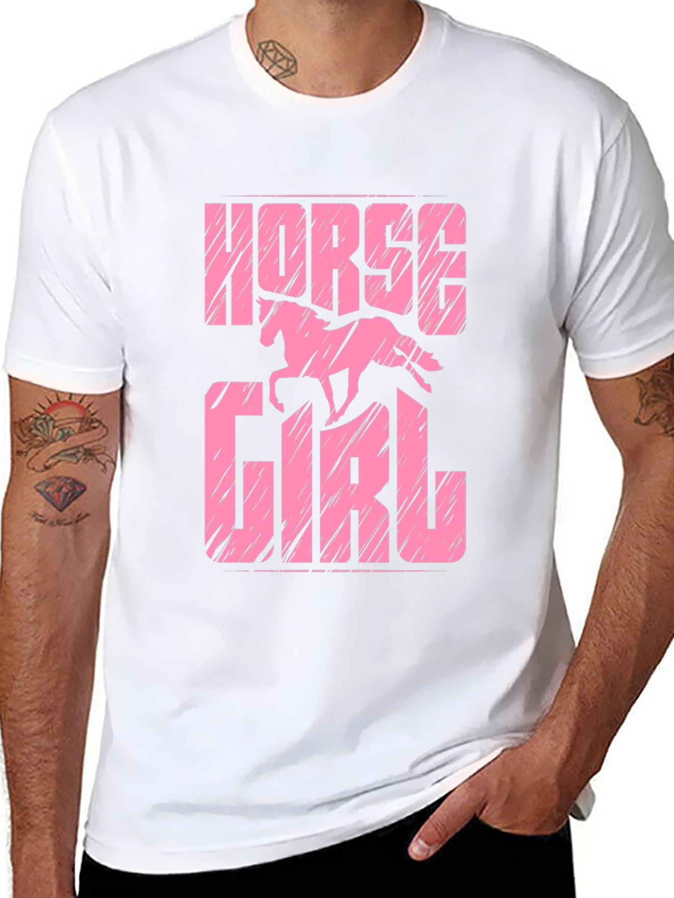 Horse Girl Graphic Tee - Pink on Black