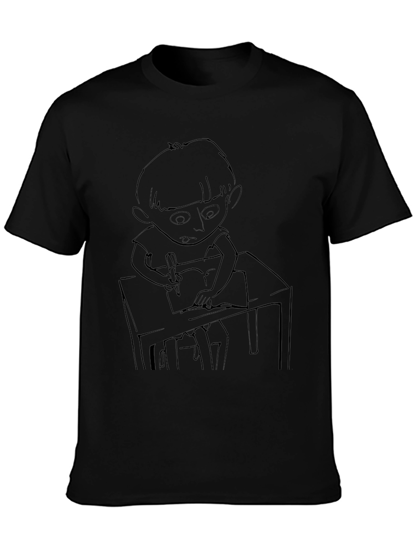 Boy at Desk Graphic Black T-Shirt
