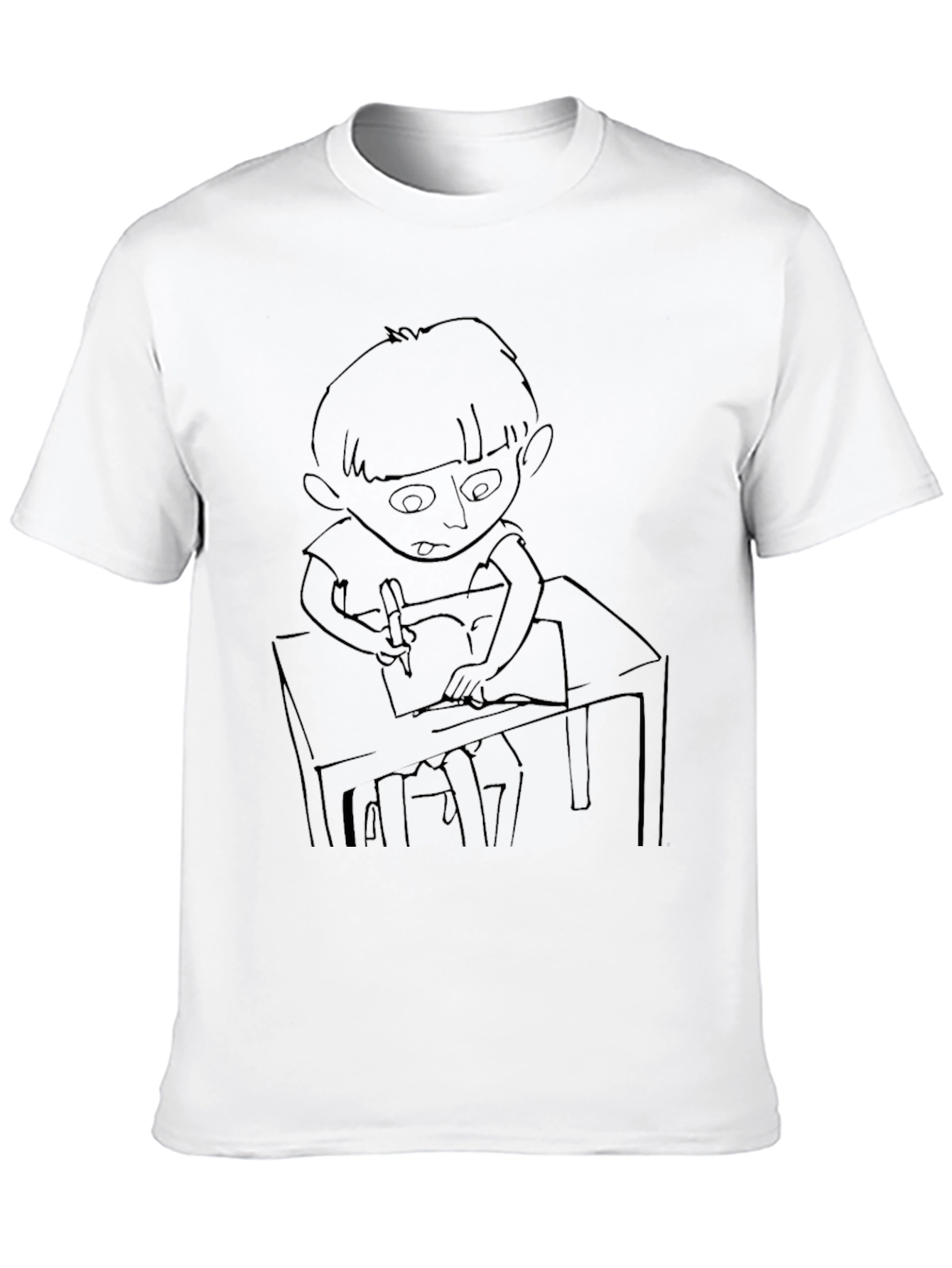 Boy at Desk Graphic Black T-Shirt
