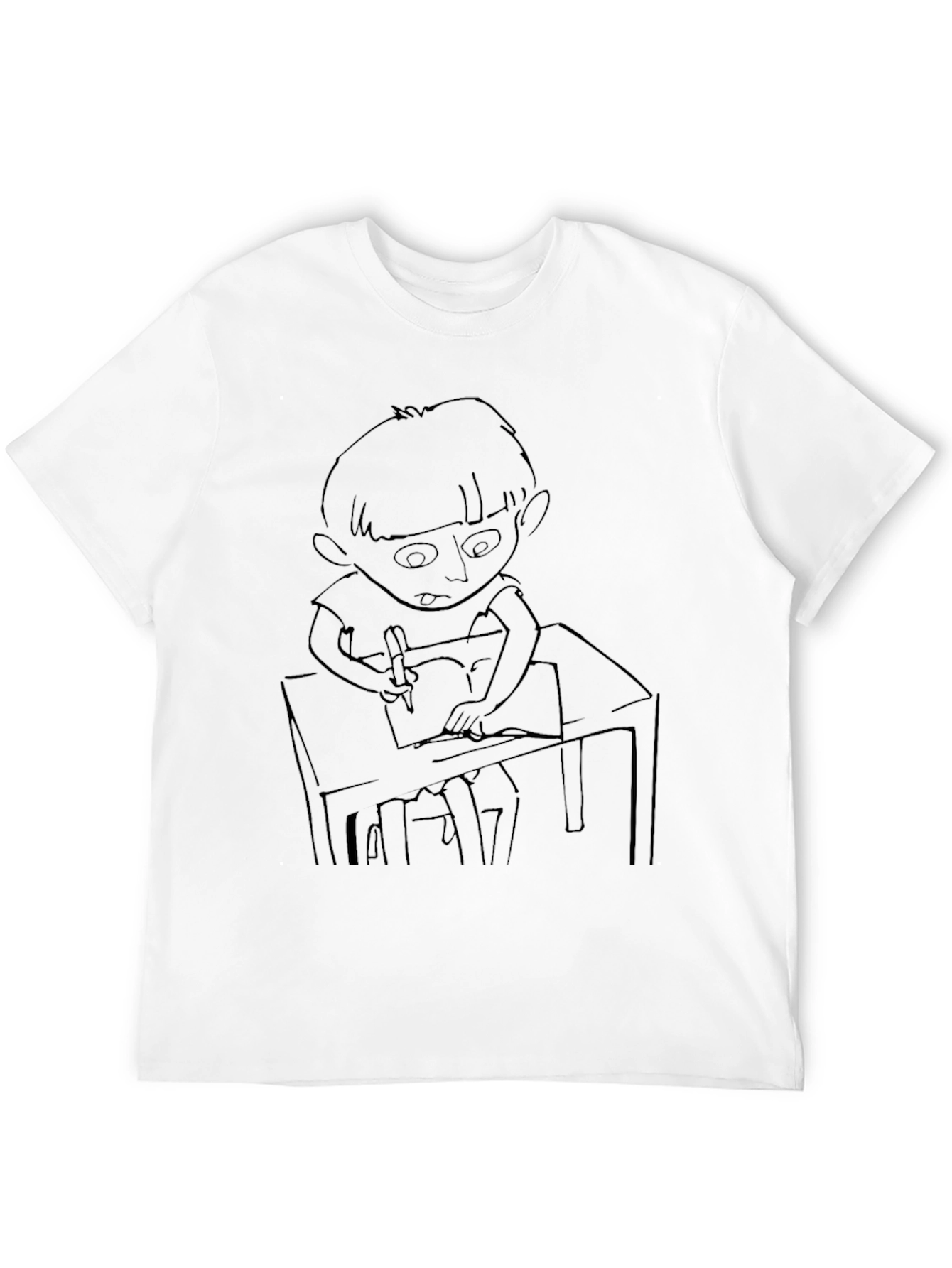 Boy at Desk Graphic Black T-Shirt