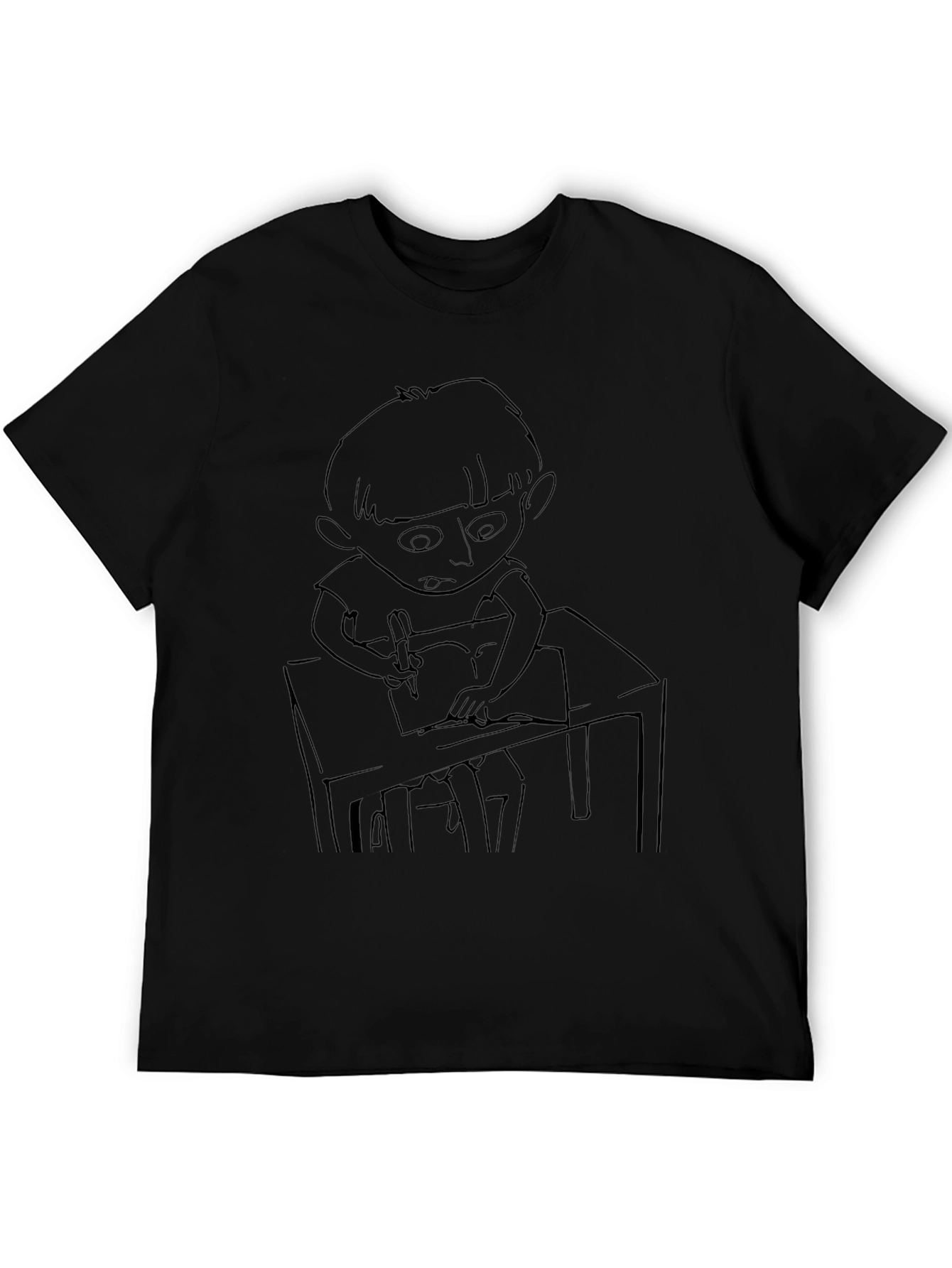 Boy at Desk Graphic Black T-Shirt