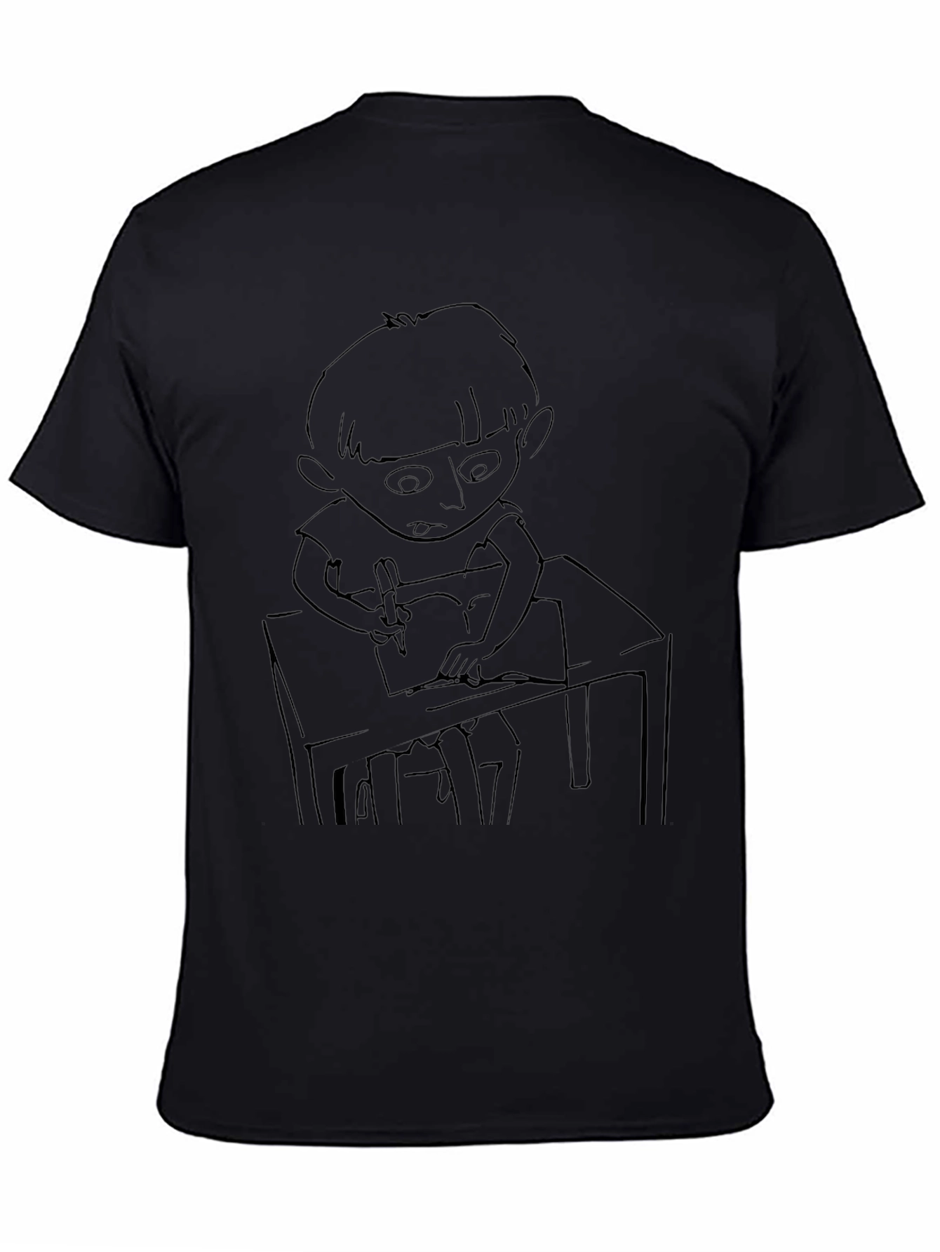 Boy at Desk Graphic Black T-Shirt