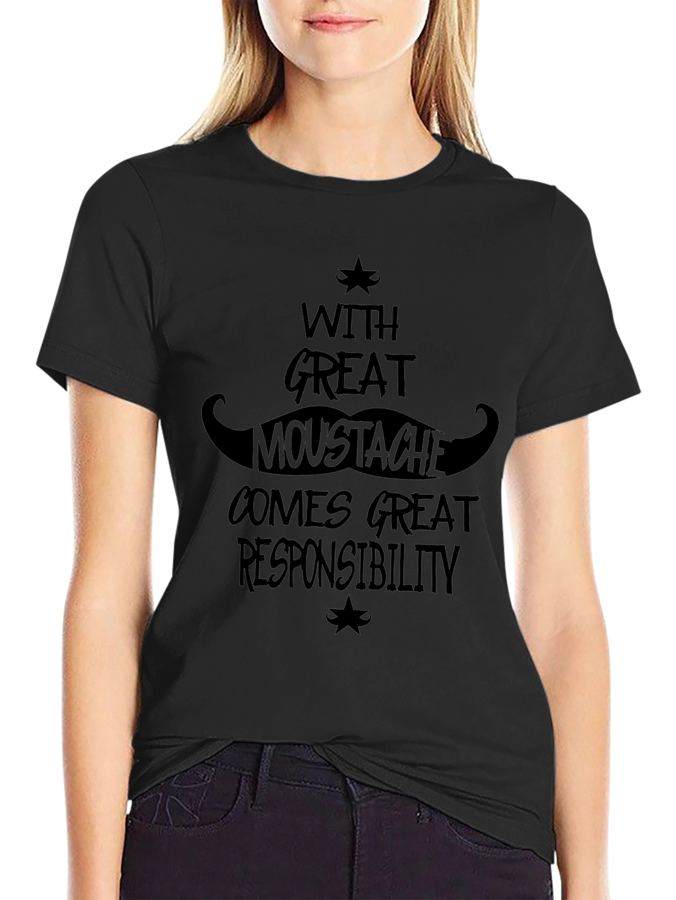 Mustache Responsibility Graphic Tee - Black Cotton Blend