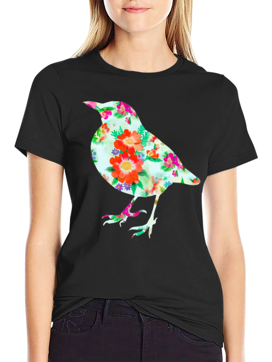 Floral Bird Graphic Tee - Stylish Mens Black T-Shirt
