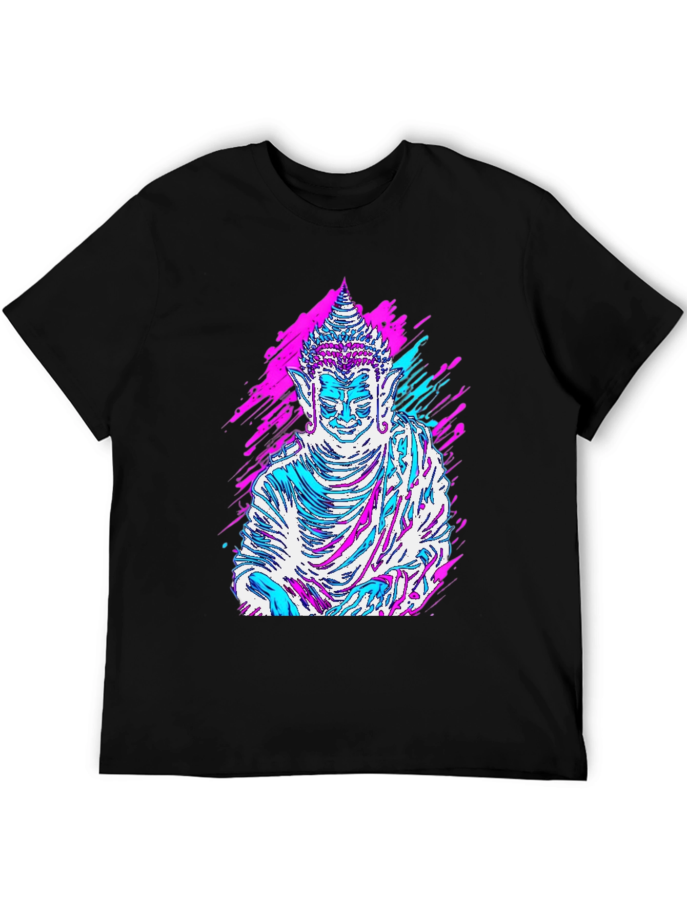 Vaporwave Buddha Graphic Tee - Black Cotton T-Shirt