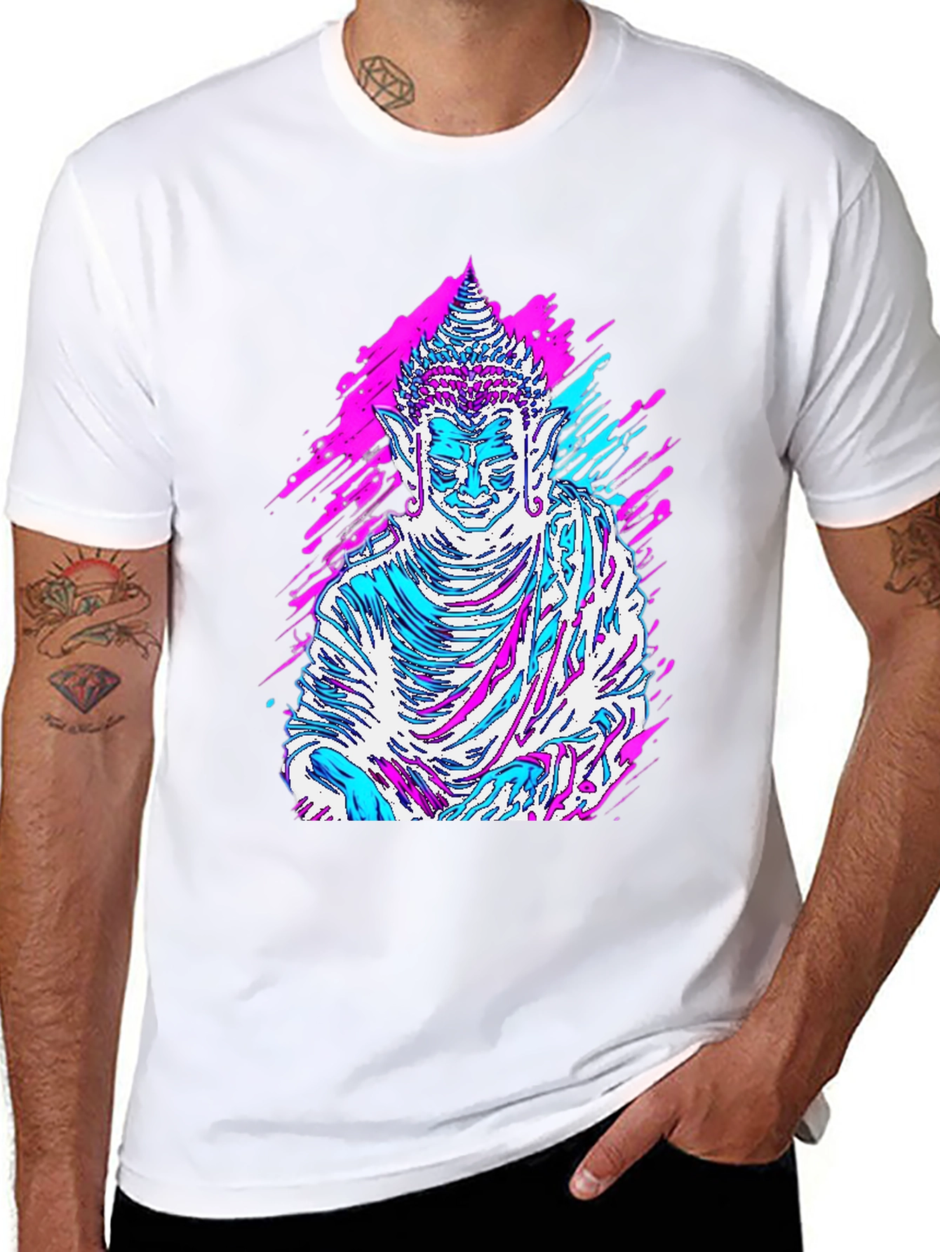 Vaporwave Buddha Graphic Tee - Black Cotton T-Shirt