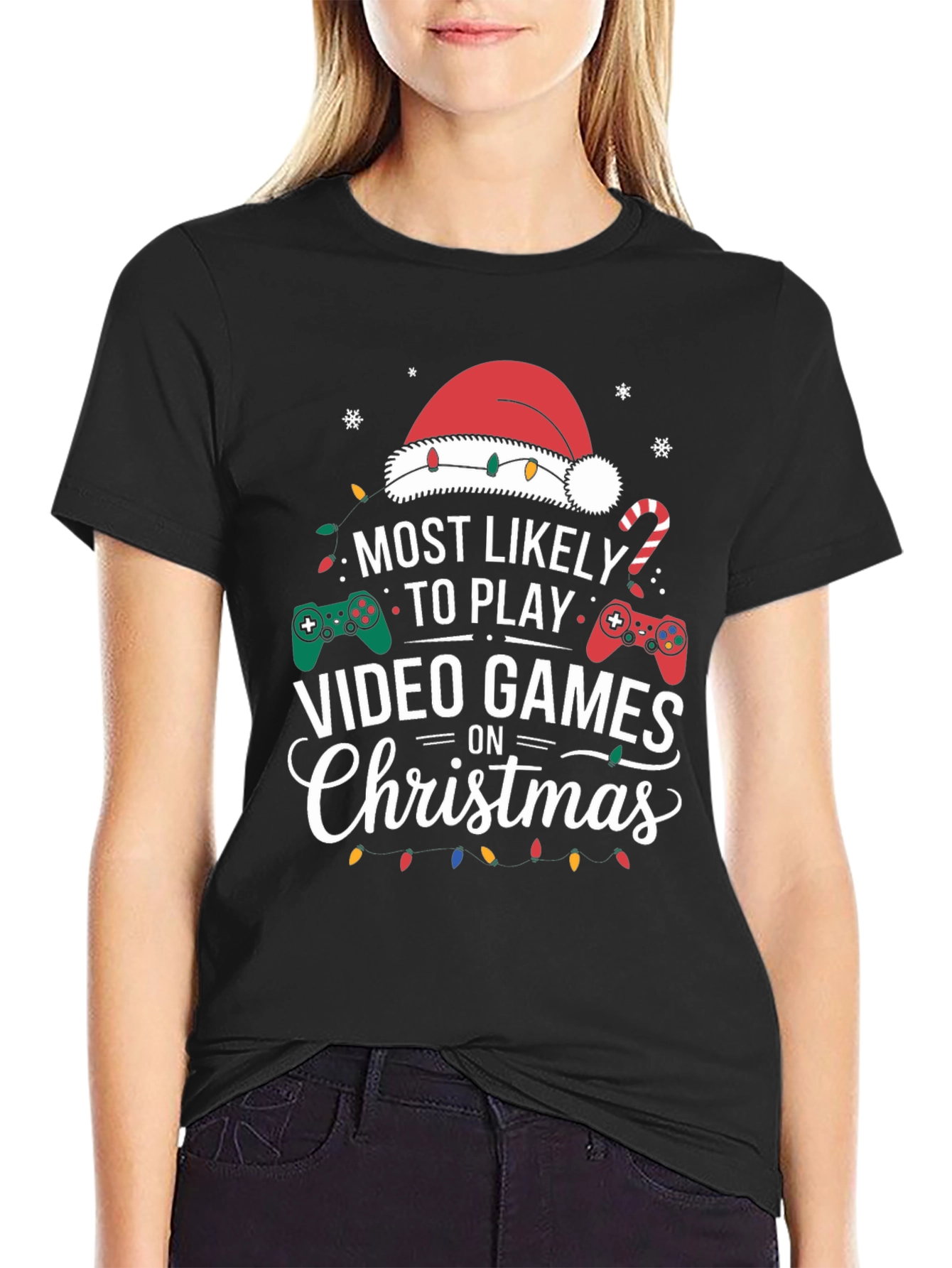 Most Likely to Play Video Games Christmas Holiday T-Shirt
