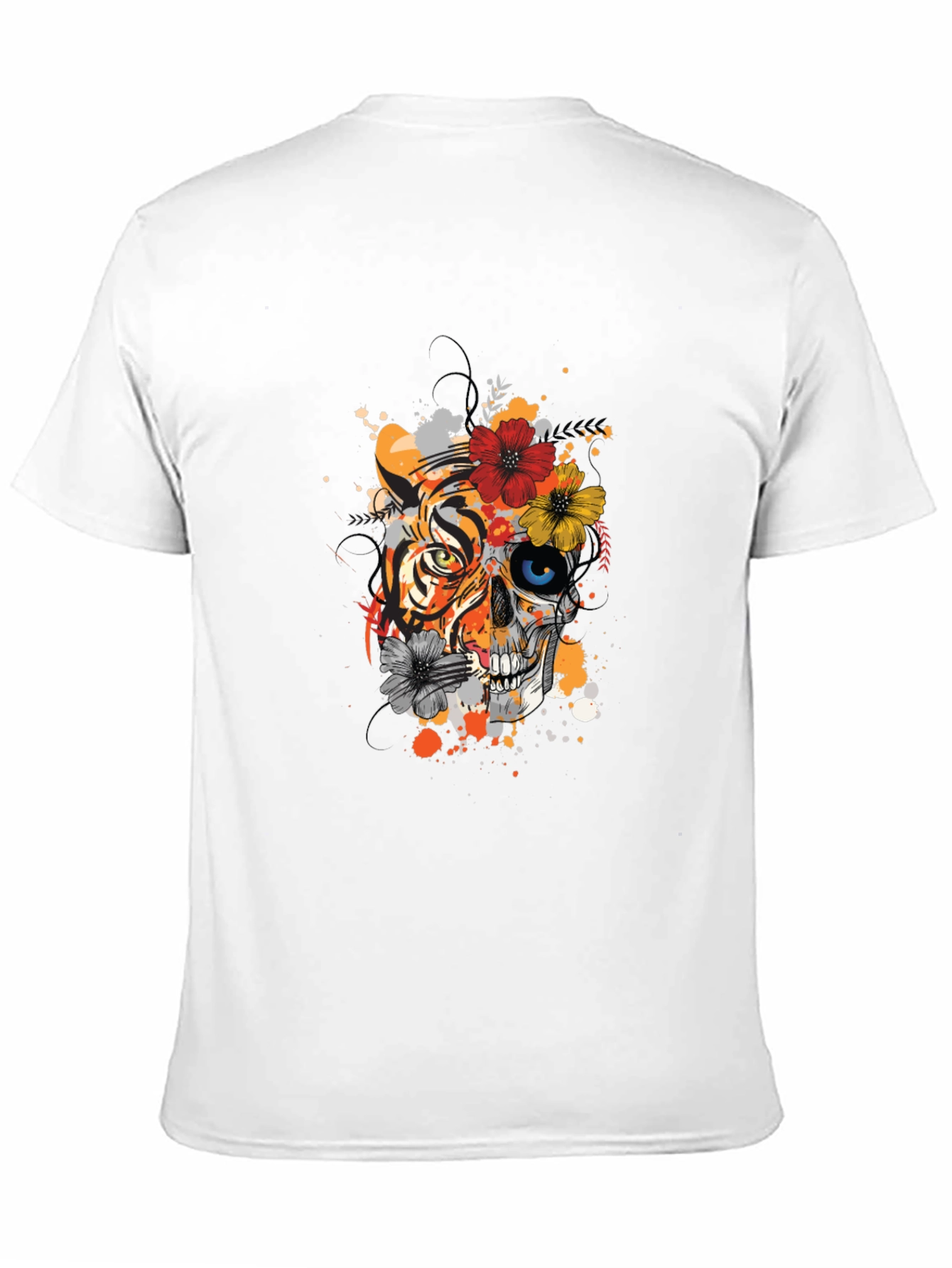 Tiger Skull Floral Graphic Print Tee