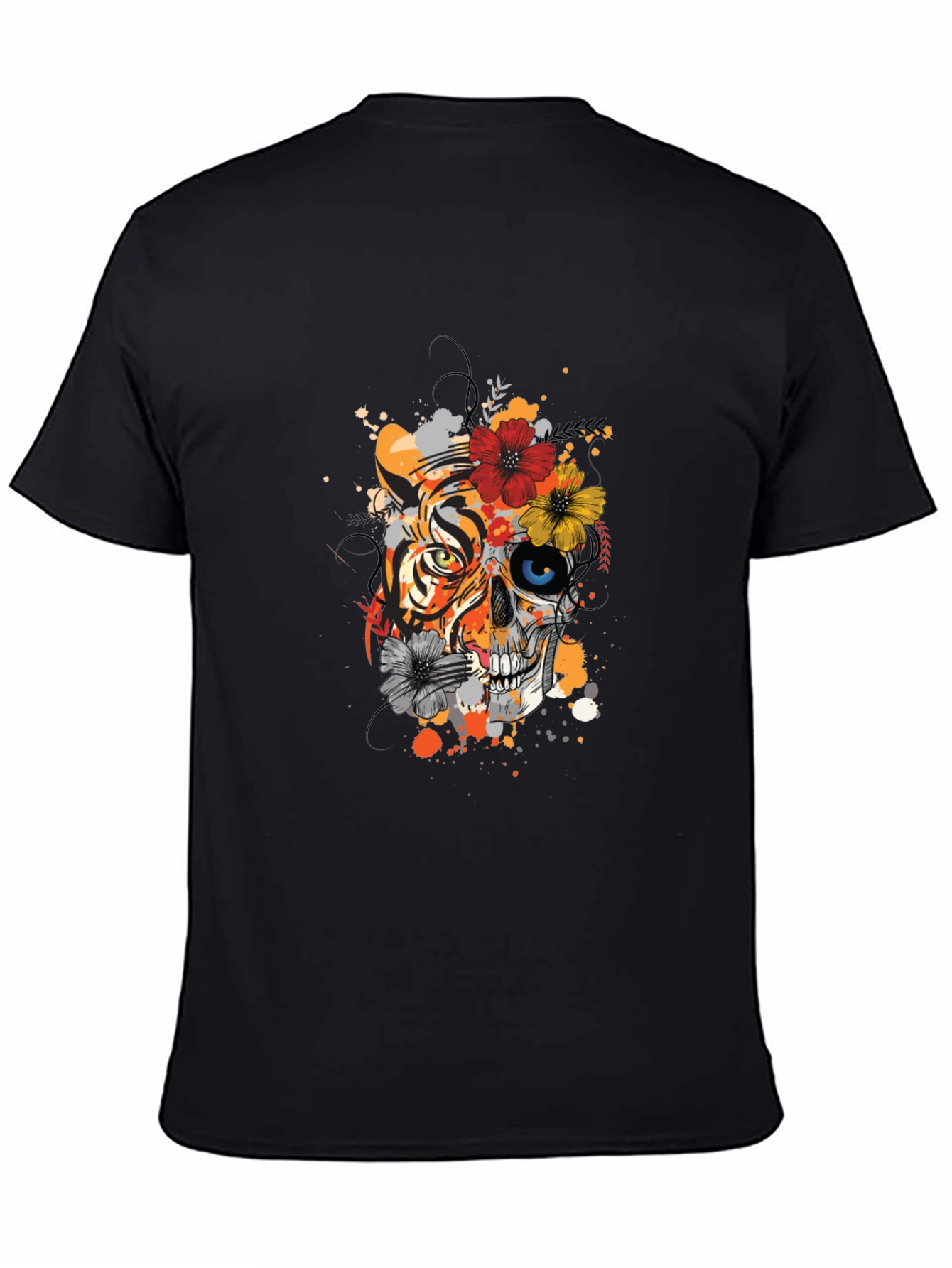 Tiger Skull Floral Graphic Print Tee