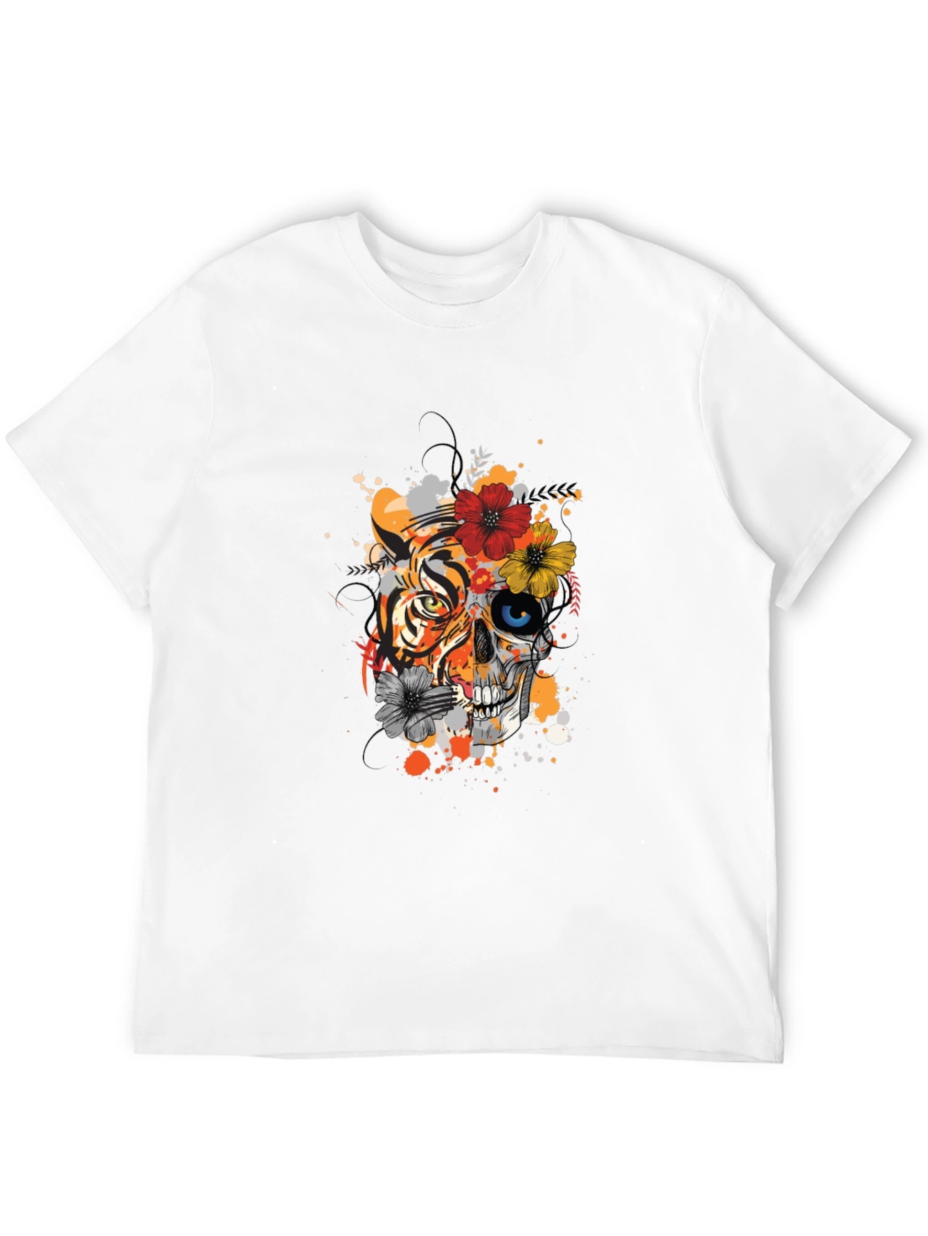 Tiger Skull Floral Graphic Print Tee