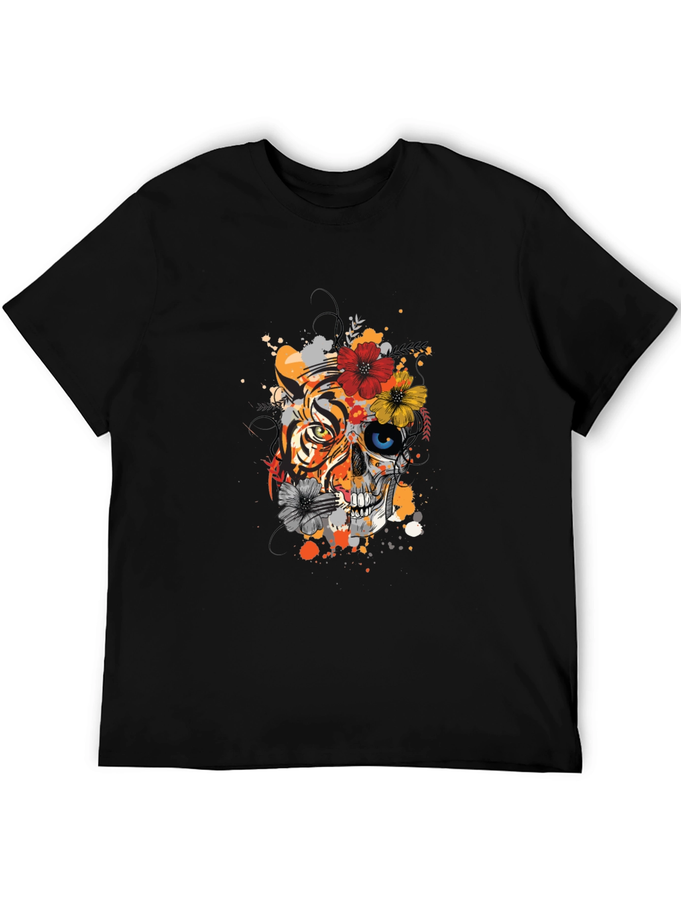 Tiger Skull Floral Graphic Print Tee