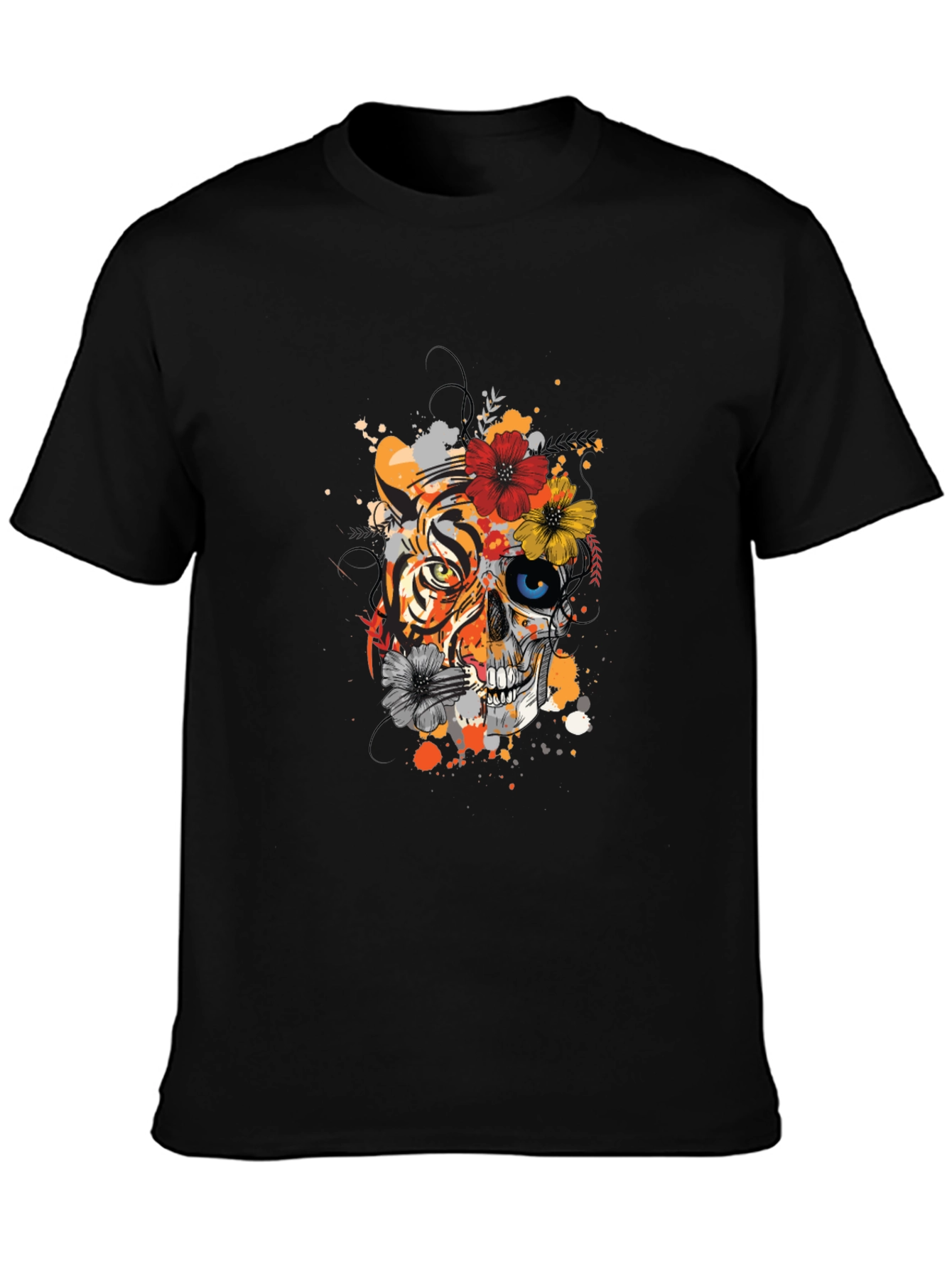 Tiger Skull Floral Graphic Print Tee