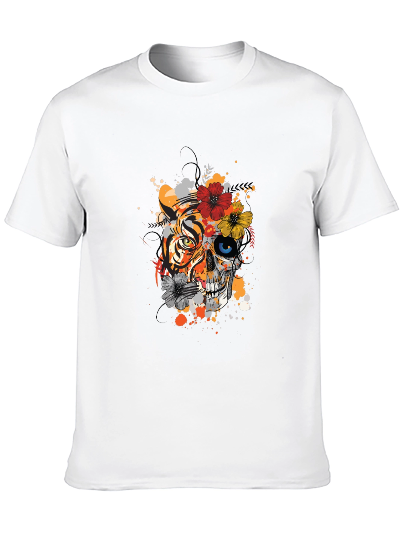 Tiger Skull Floral Graphic Print Tee