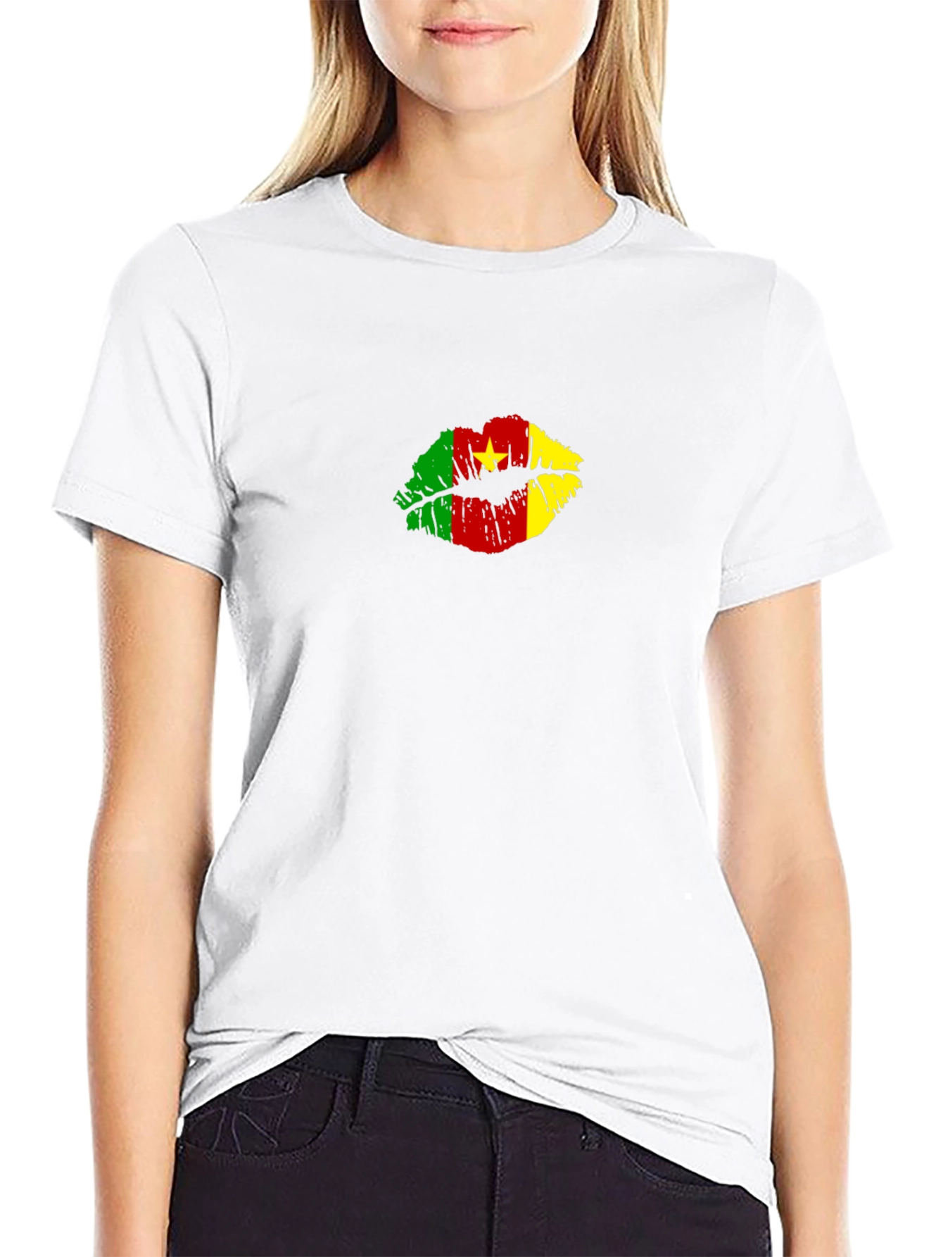 Cameroon Flag Lips Graphic Tee - Black T-Shirt