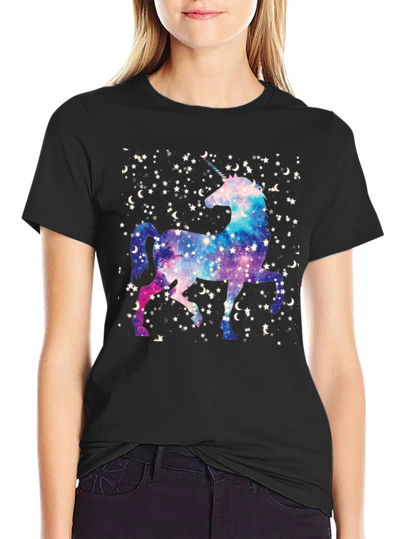 Unicorn Galaxy Black Tee