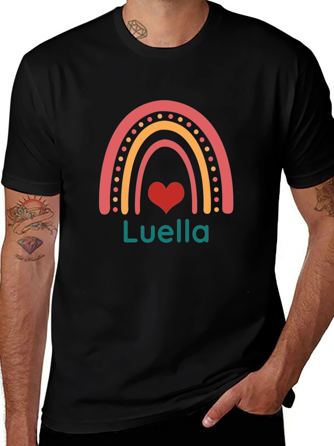 Luella Rainbow Heart Graphic Tee - Black Cotton