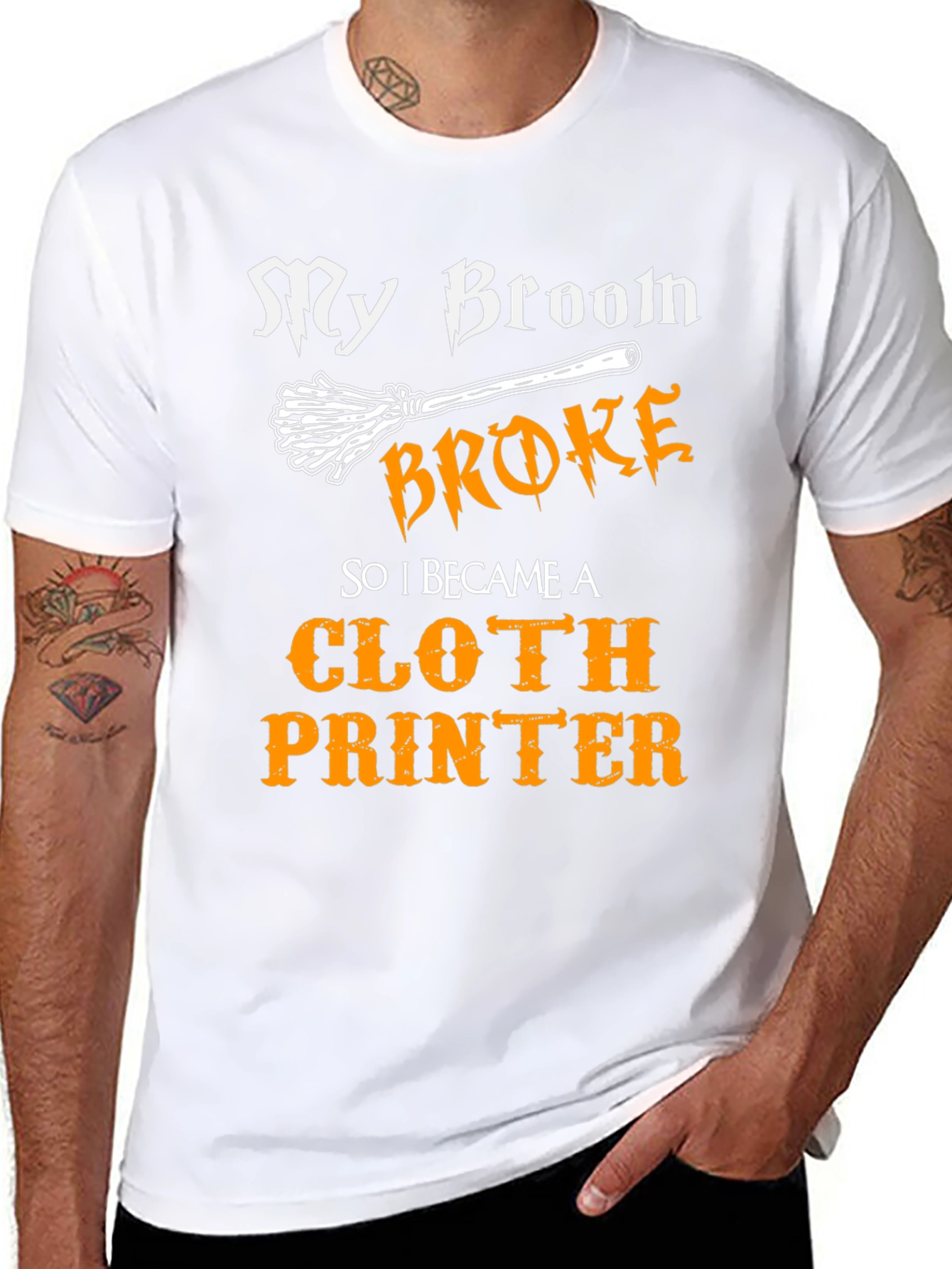 My Broom Broke Cloth Printer T-Shirt