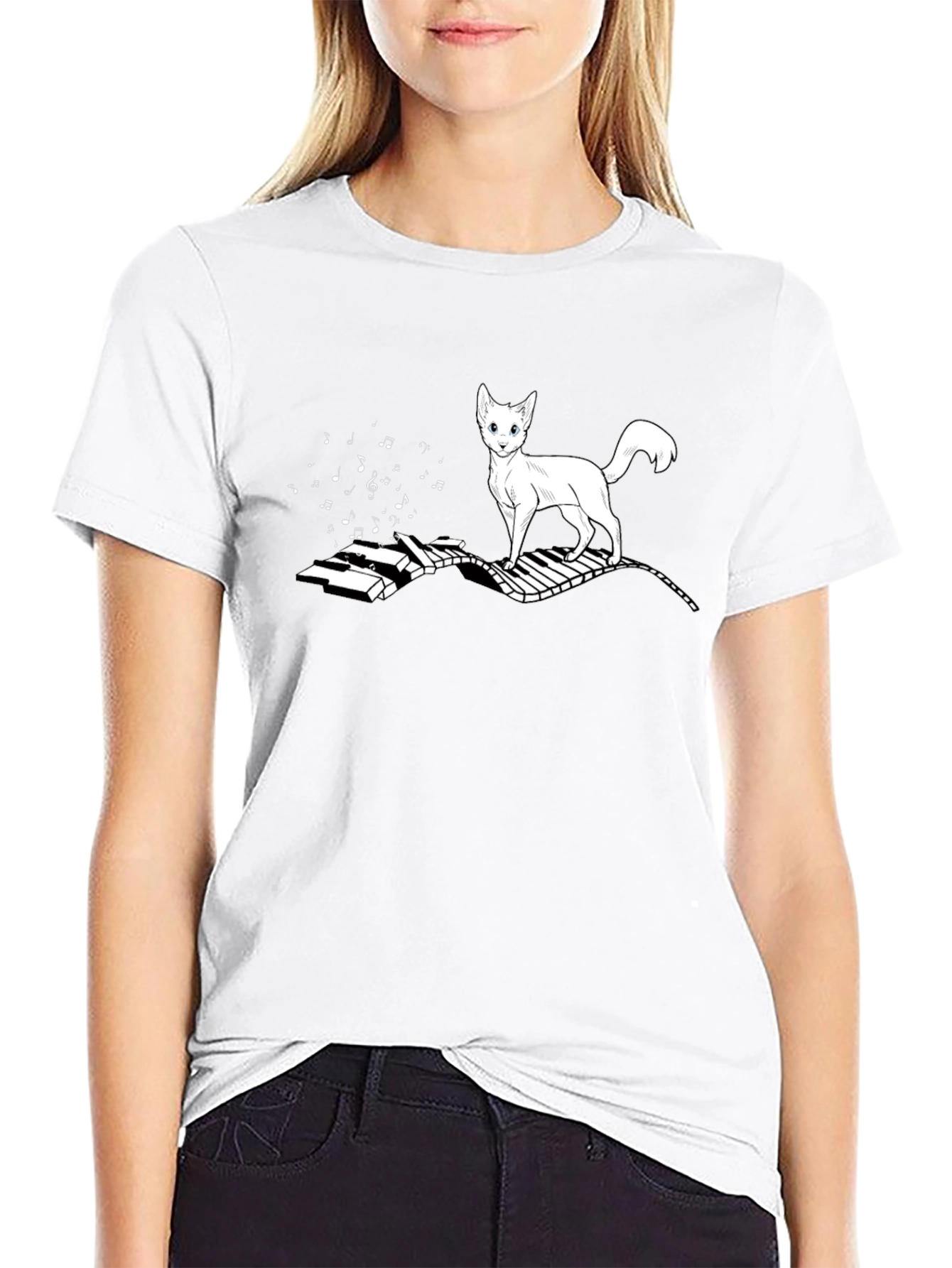 Cat on Piano T-Shirt - Musical Feline Tee