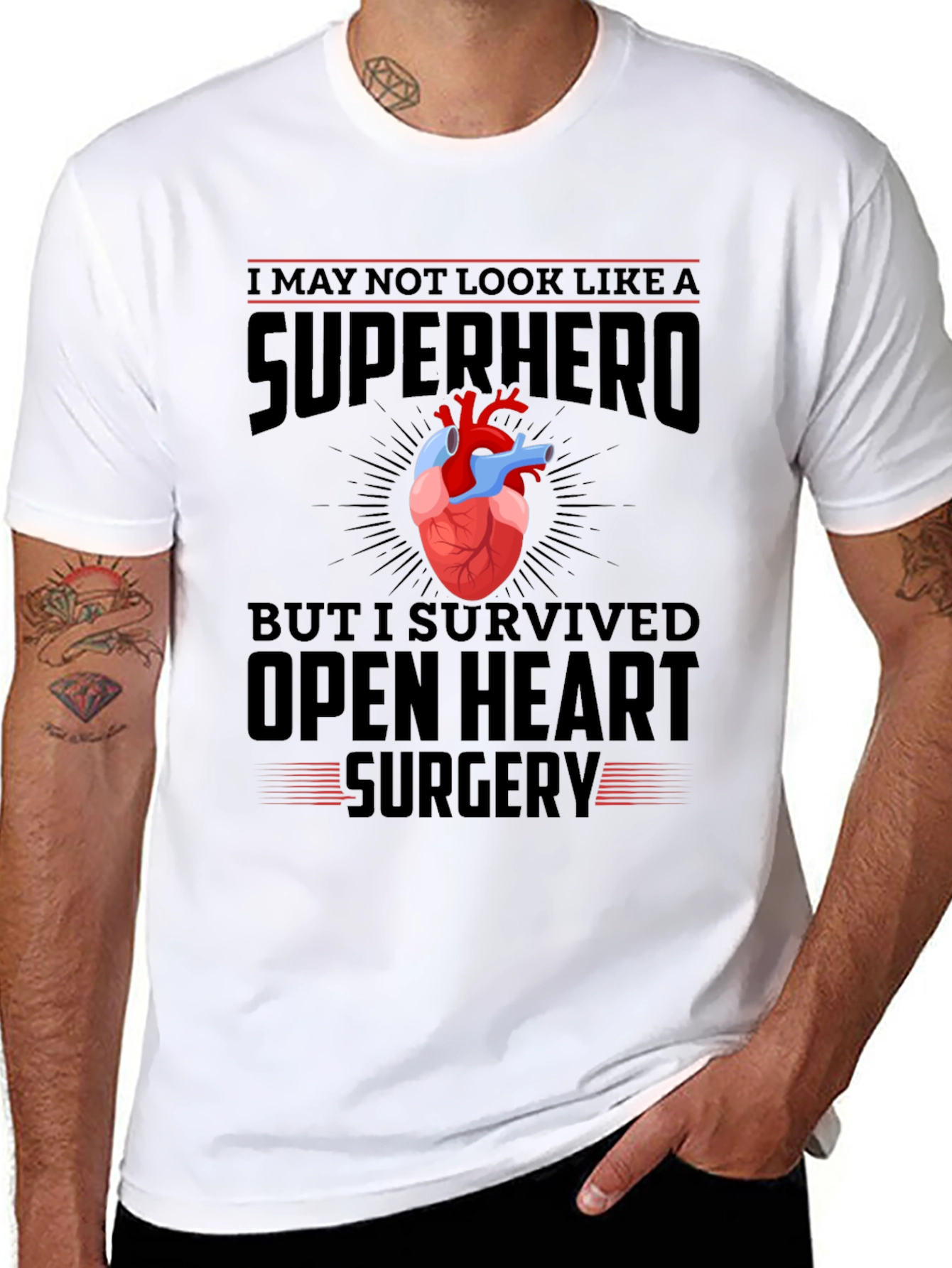 Open Heart Surgery Survivor Superhero T-Shirt