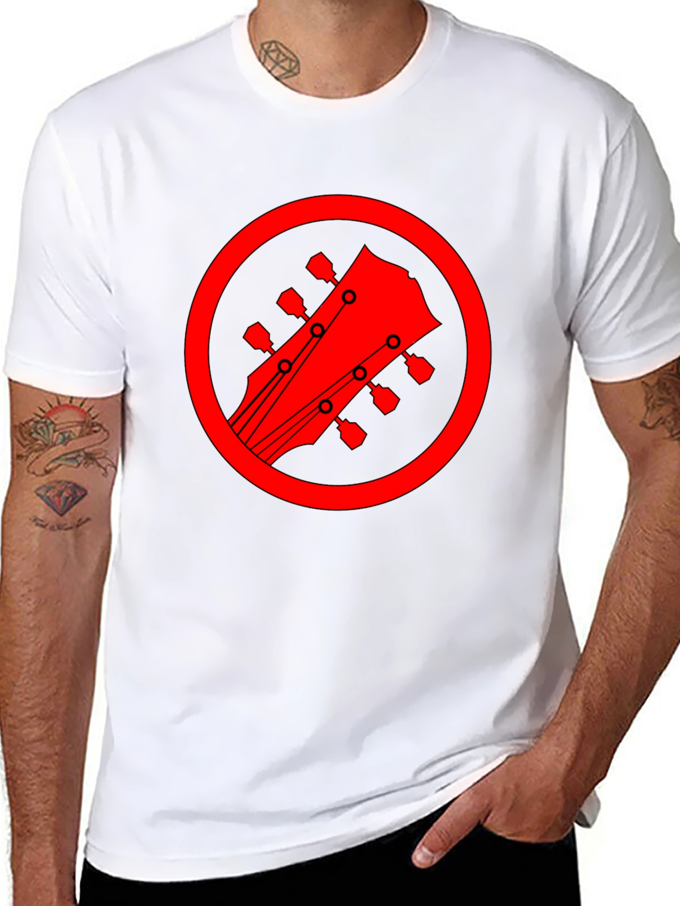Guitar Headstock Graphic Tee - Black Cotton Blend