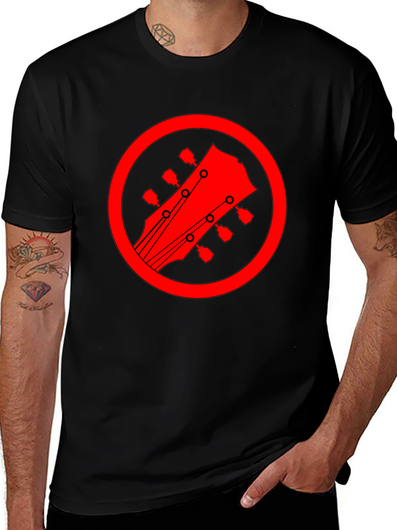 Guitar Headstock Graphic Tee - Black Cotton Blend