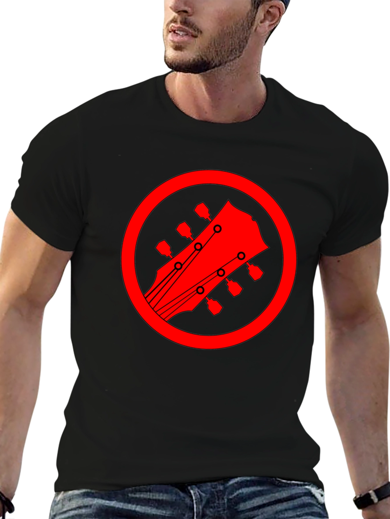 Guitar Headstock Graphic Tee - Black Cotton Blend