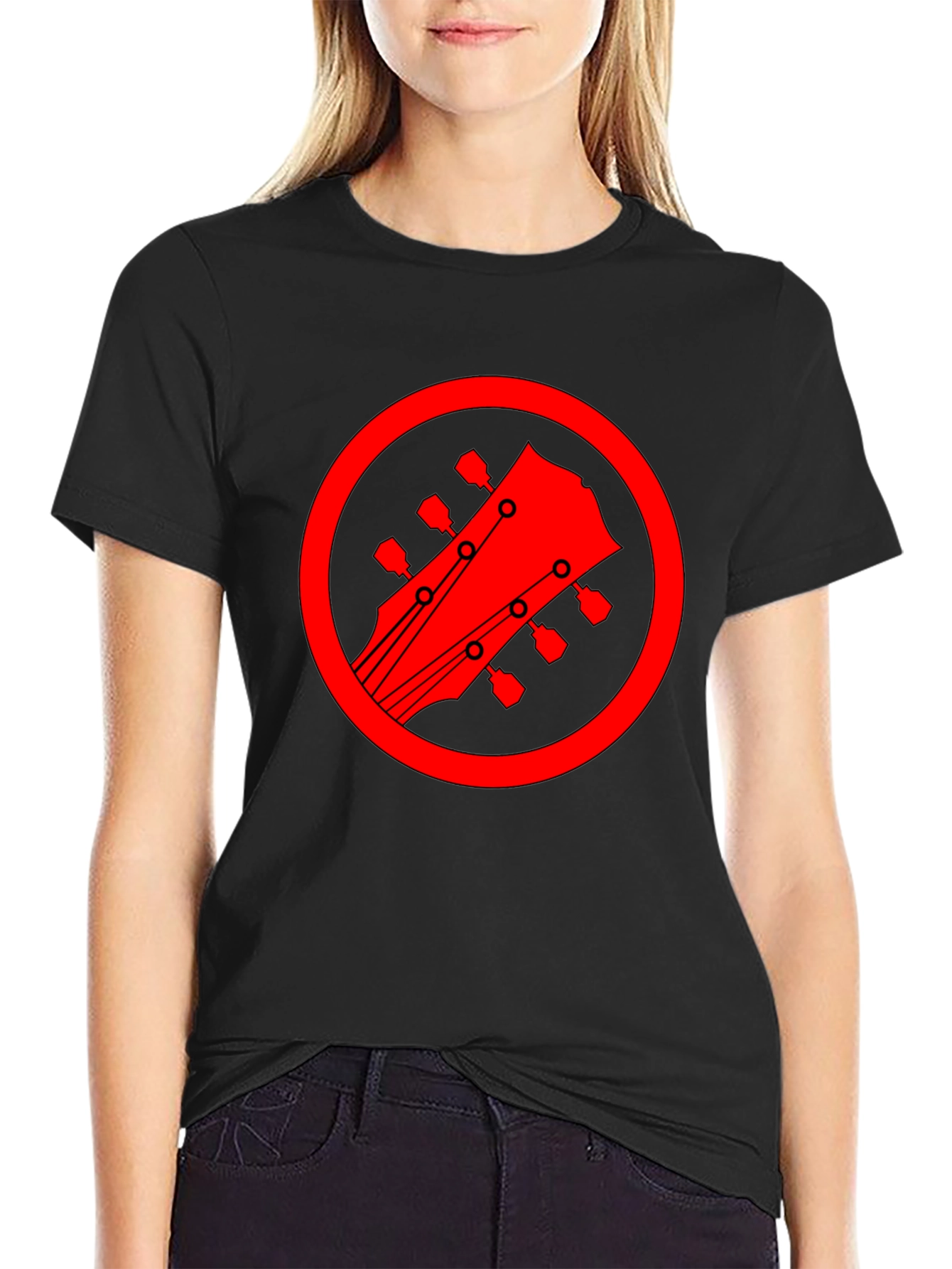Guitar Headstock Graphic Tee - Black Cotton Blend
