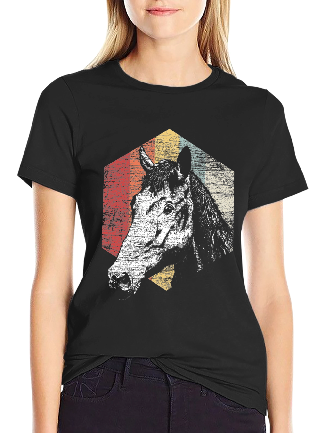 Retro Horse Graphic T-Shirt - Black