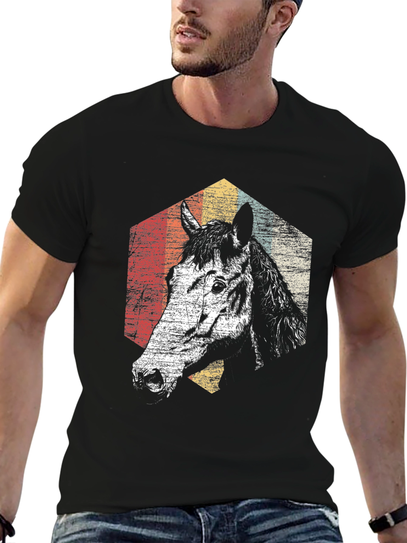 Retro Horse Graphic T-Shirt - Black