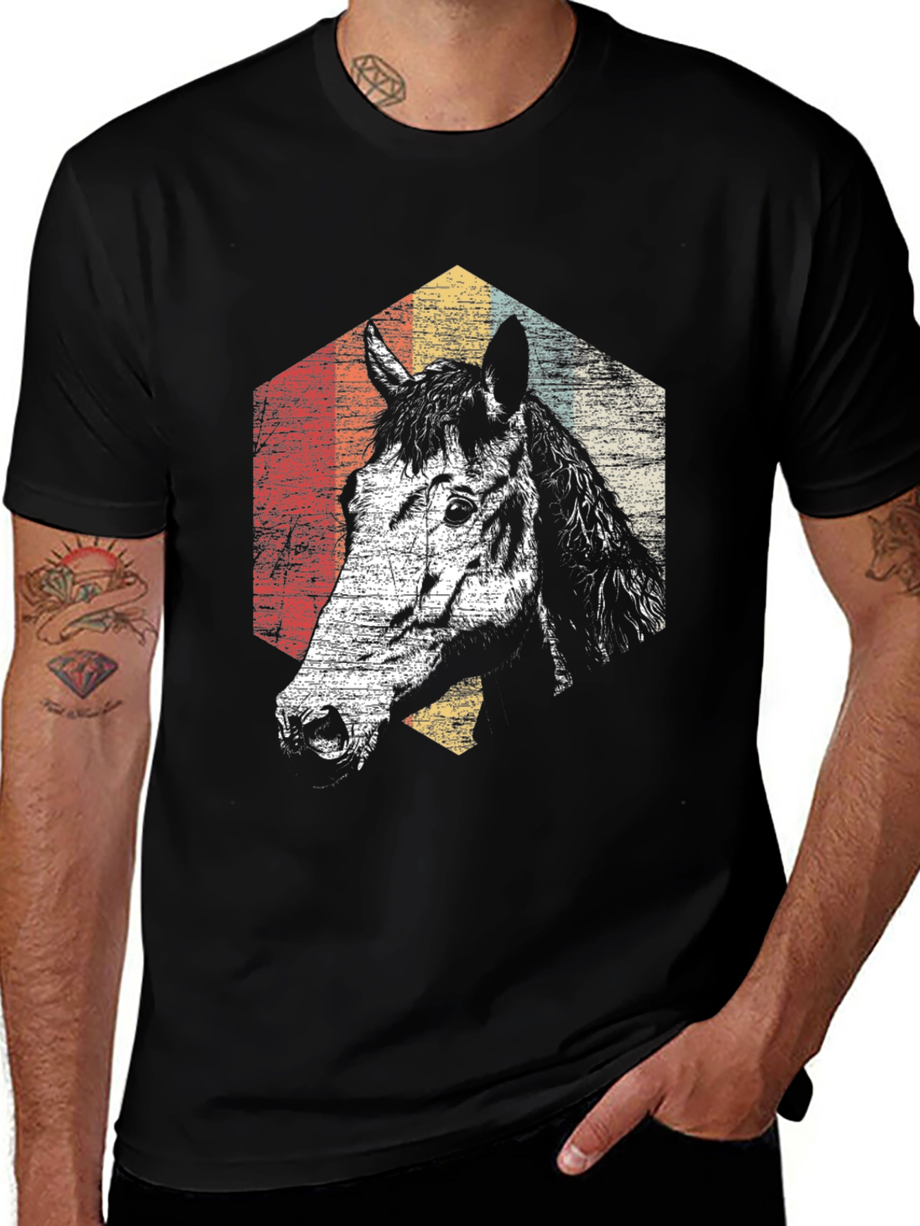 Retro Horse Graphic T-Shirt - Black