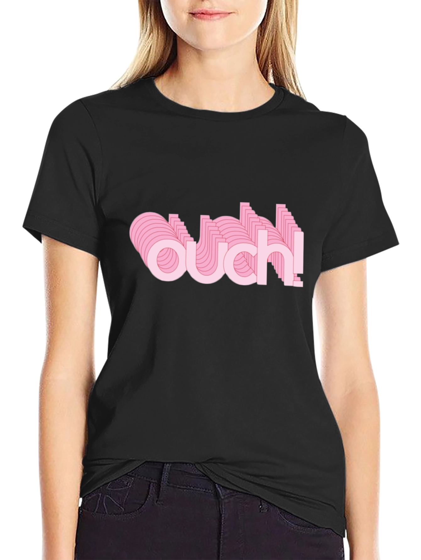 Trendy Ouch! Graphic Black T-Shirt