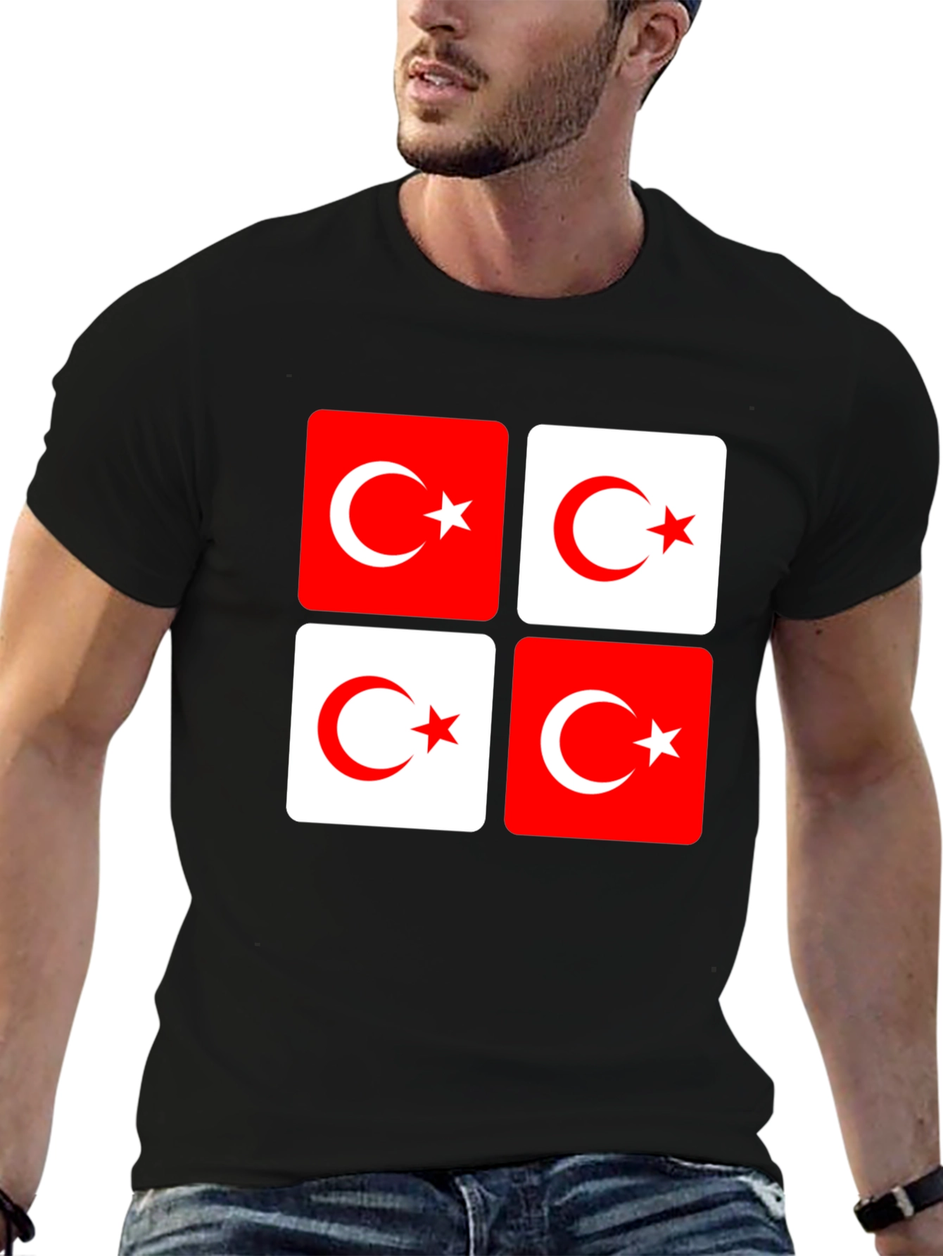 Turkish Flag Crescent Star Graphic Black T-Shirt