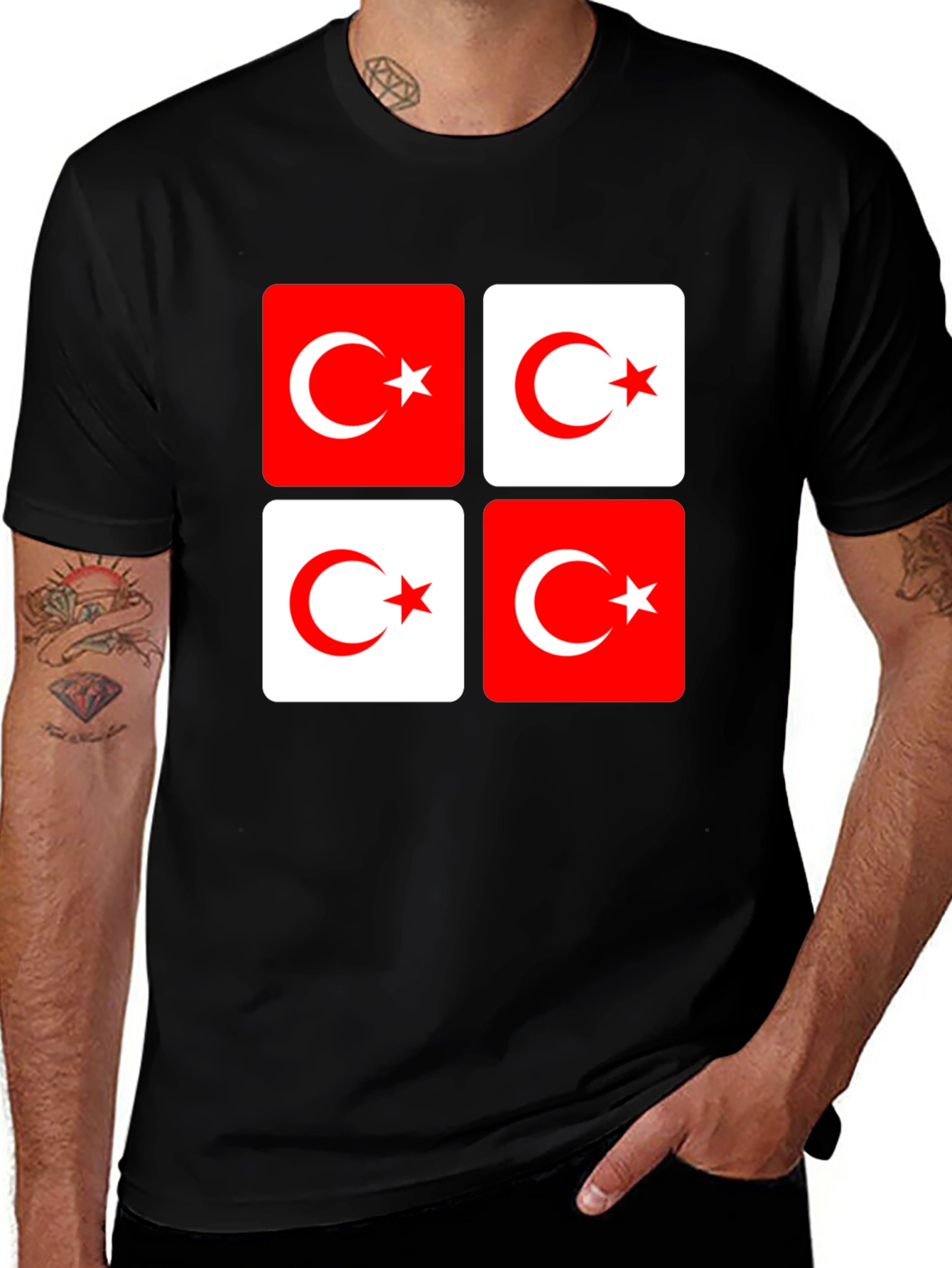 Turkish Flag Crescent Star Graphic Black T-Shirt