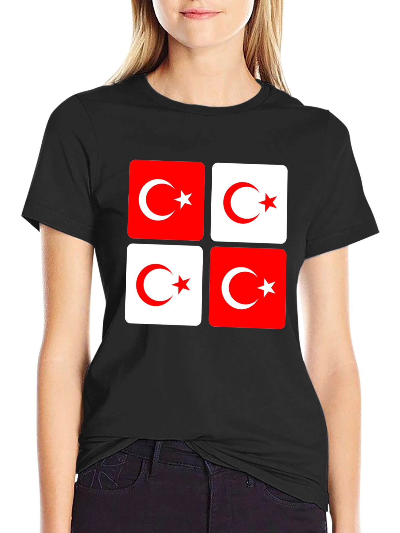 Turkish Flag Crescent Star Graphic Black T-Shirt