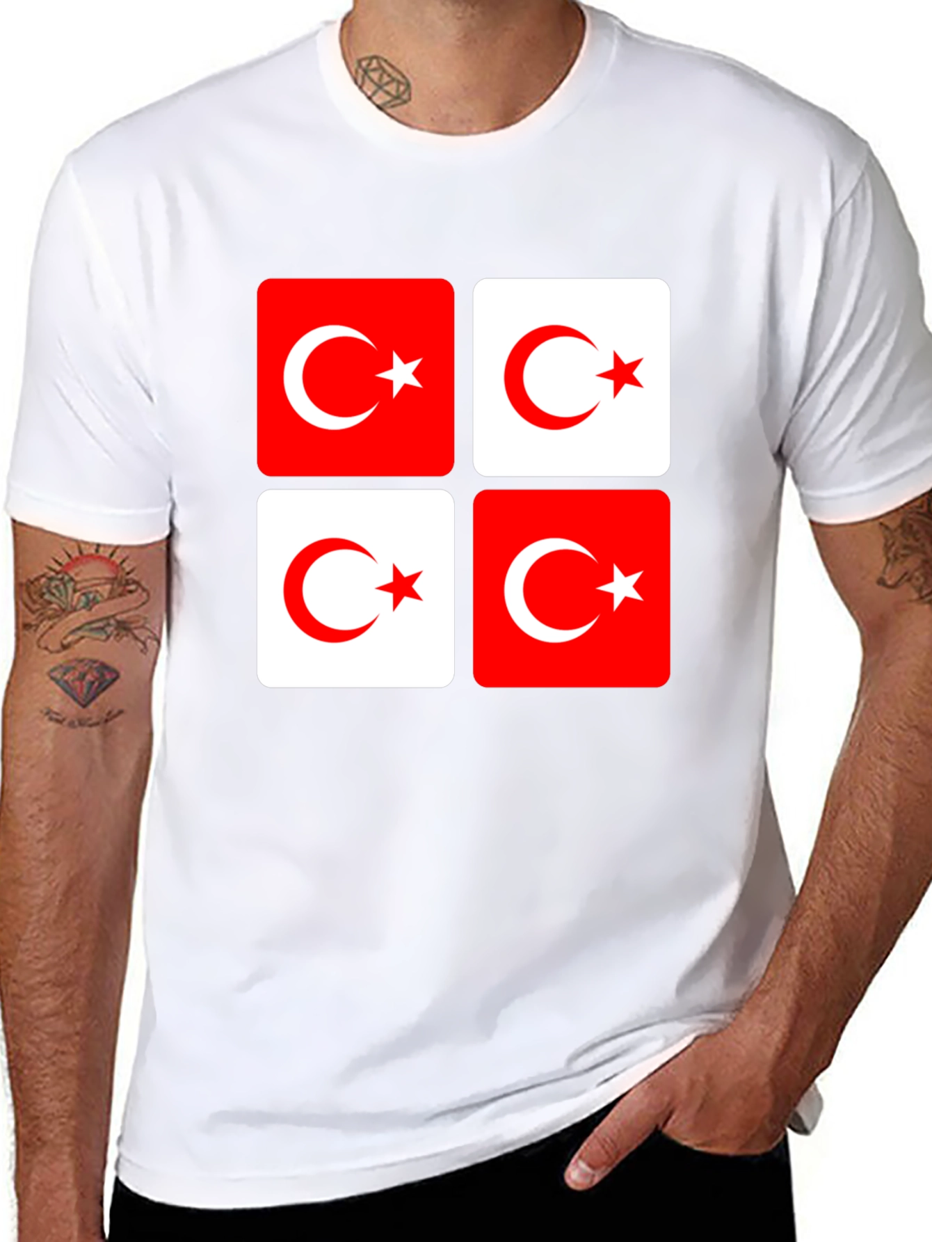 Turkish Flag Crescent Star Graphic Black T-Shirt